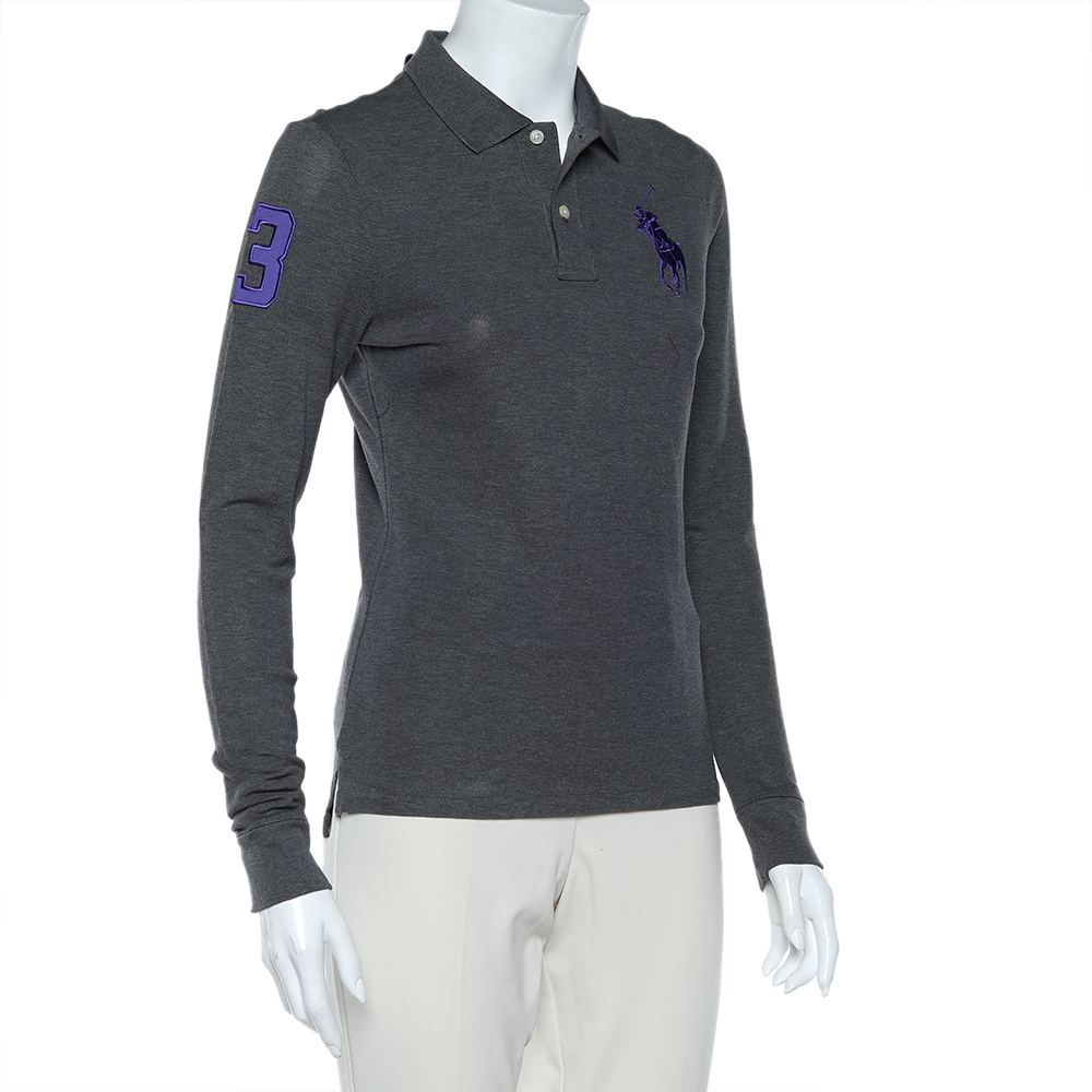 

Ralph Lauren Charcoal Grey Logo Embroidered Long Sleeve Polo T-Shirt