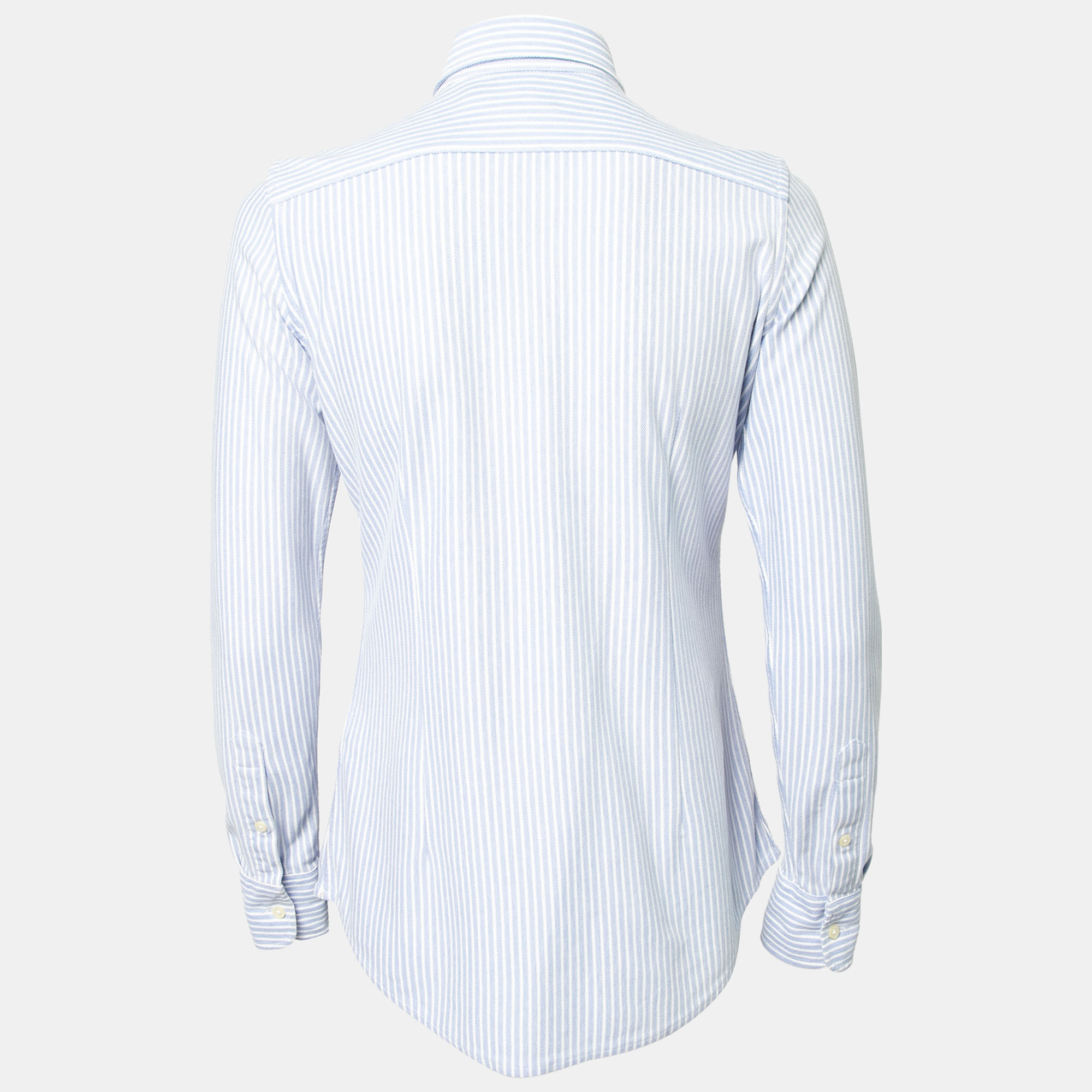 

Ralph Lauren Blue Striped Knit Oxford Button Front Polo Shirt