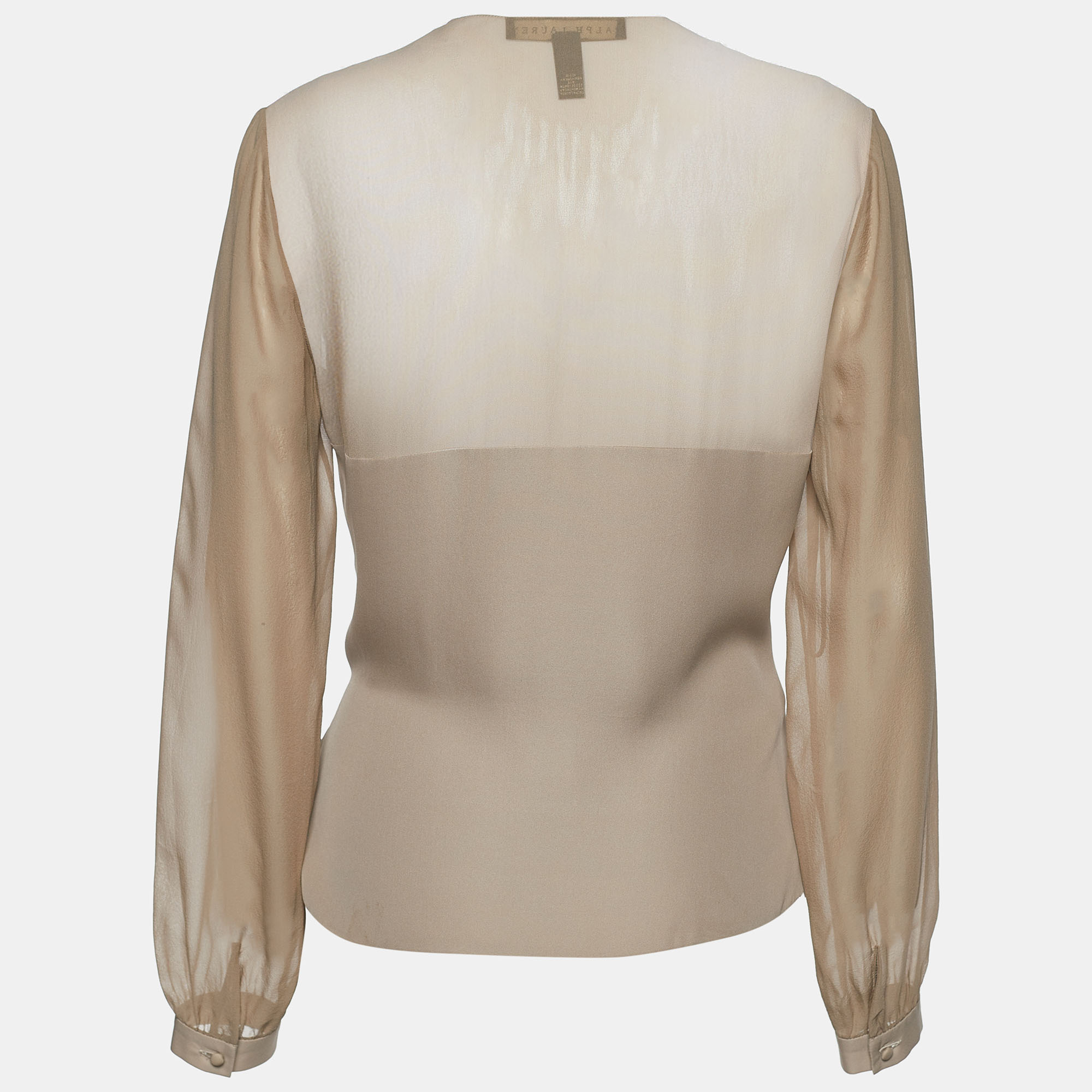 

Ralph Lauren Beige Silk Sheer Yoke Wrap Top