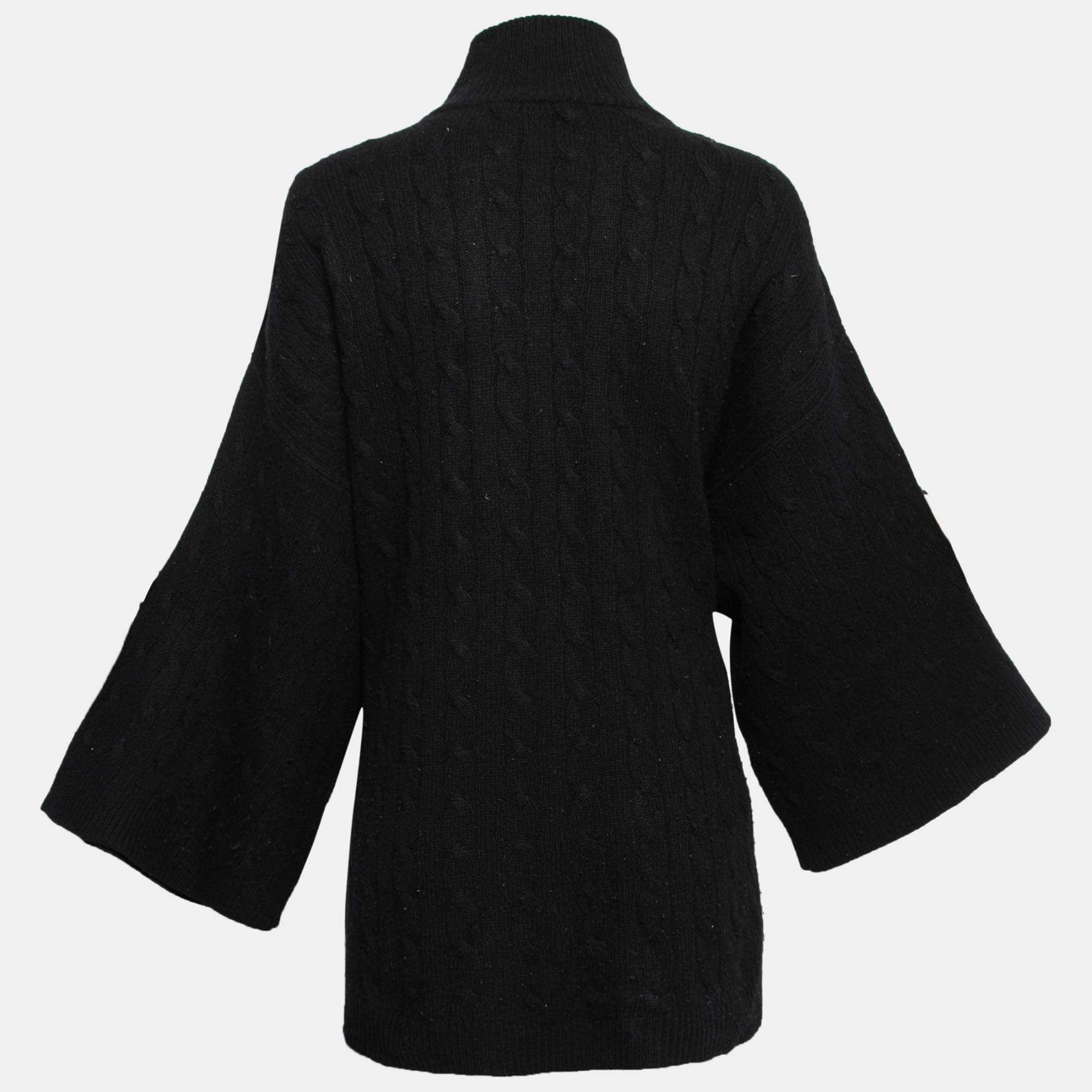 

Ralph Lauren Black Cable Knit Wool Open Front Cape Cardigan /L