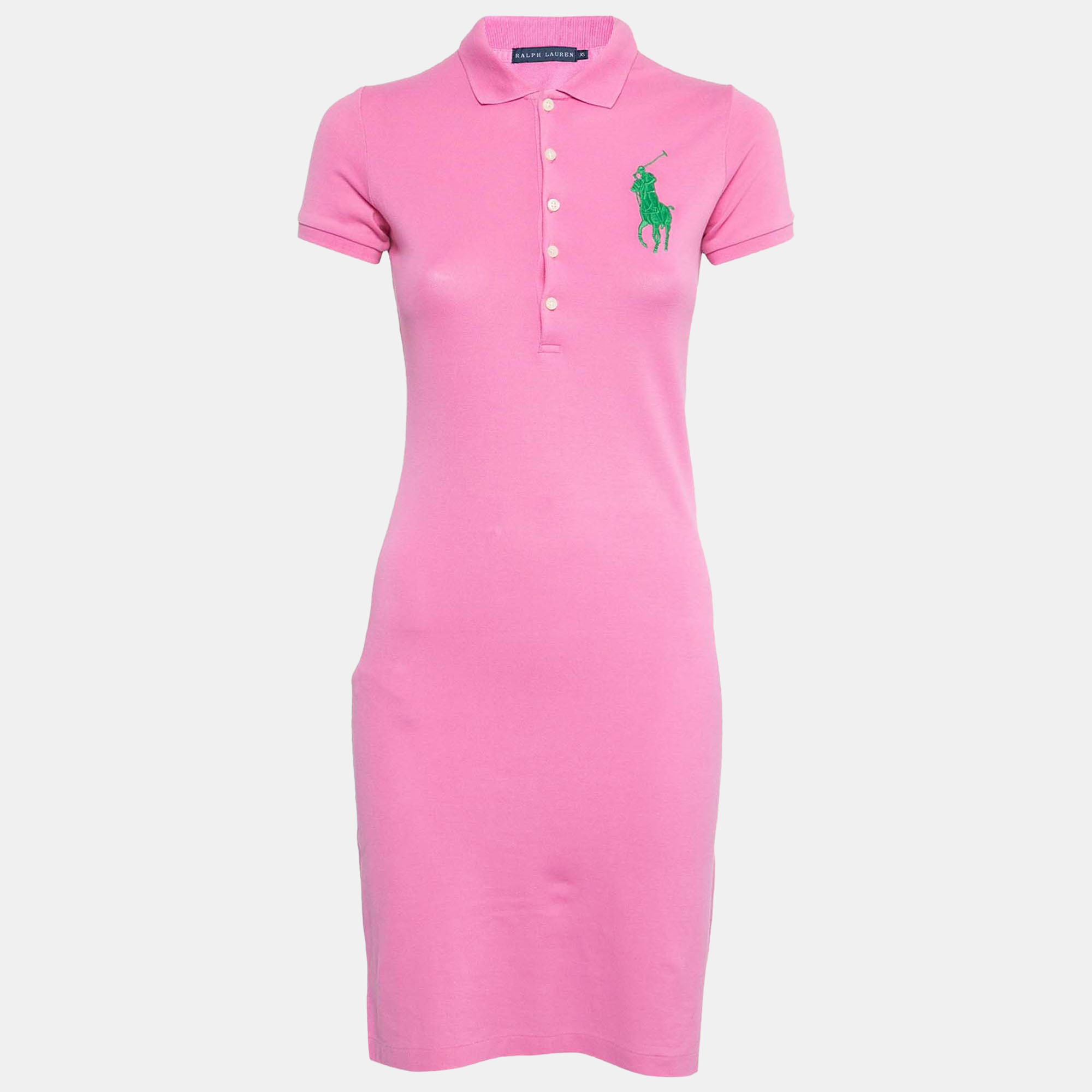

Ralph Lauren Pink Logo Embroidered Cotton Pique Short Sleeve Dress XS