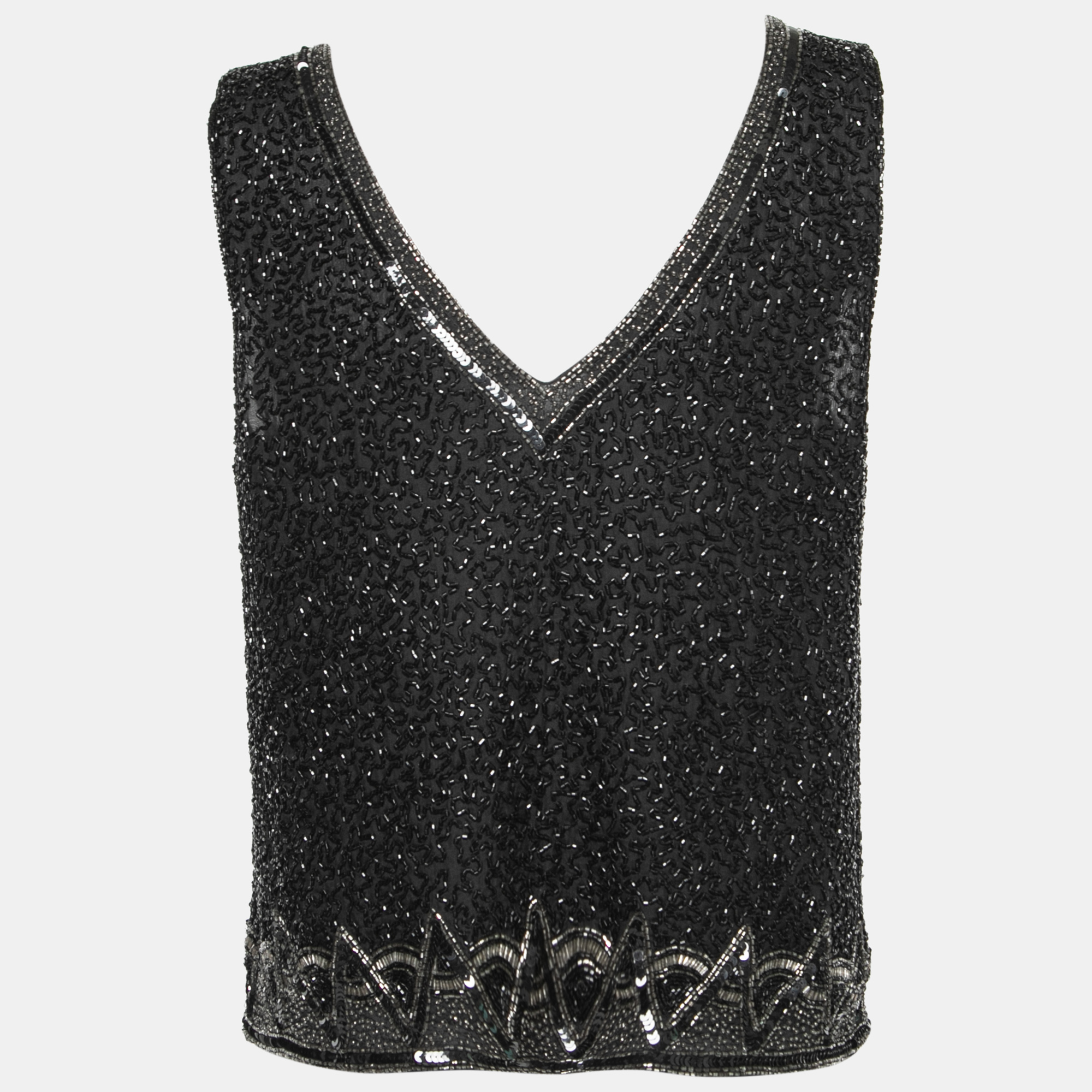 

Ralph Lauren Black Bead Embellished Silk Sleeveless Top