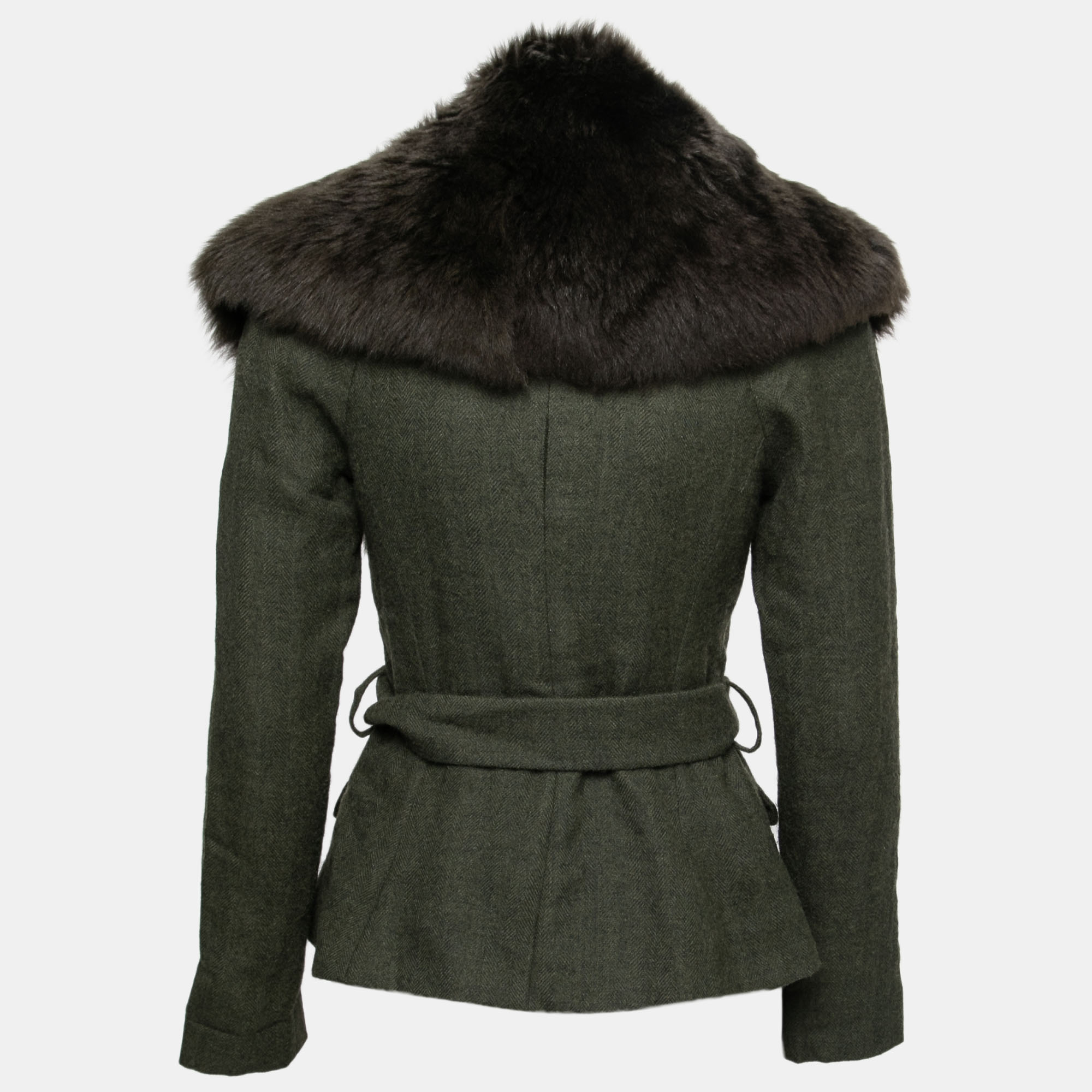 

Ralph Lauren Green Alpaca Wool & Shearling Fur Trimmed Double Breasted Jacket
