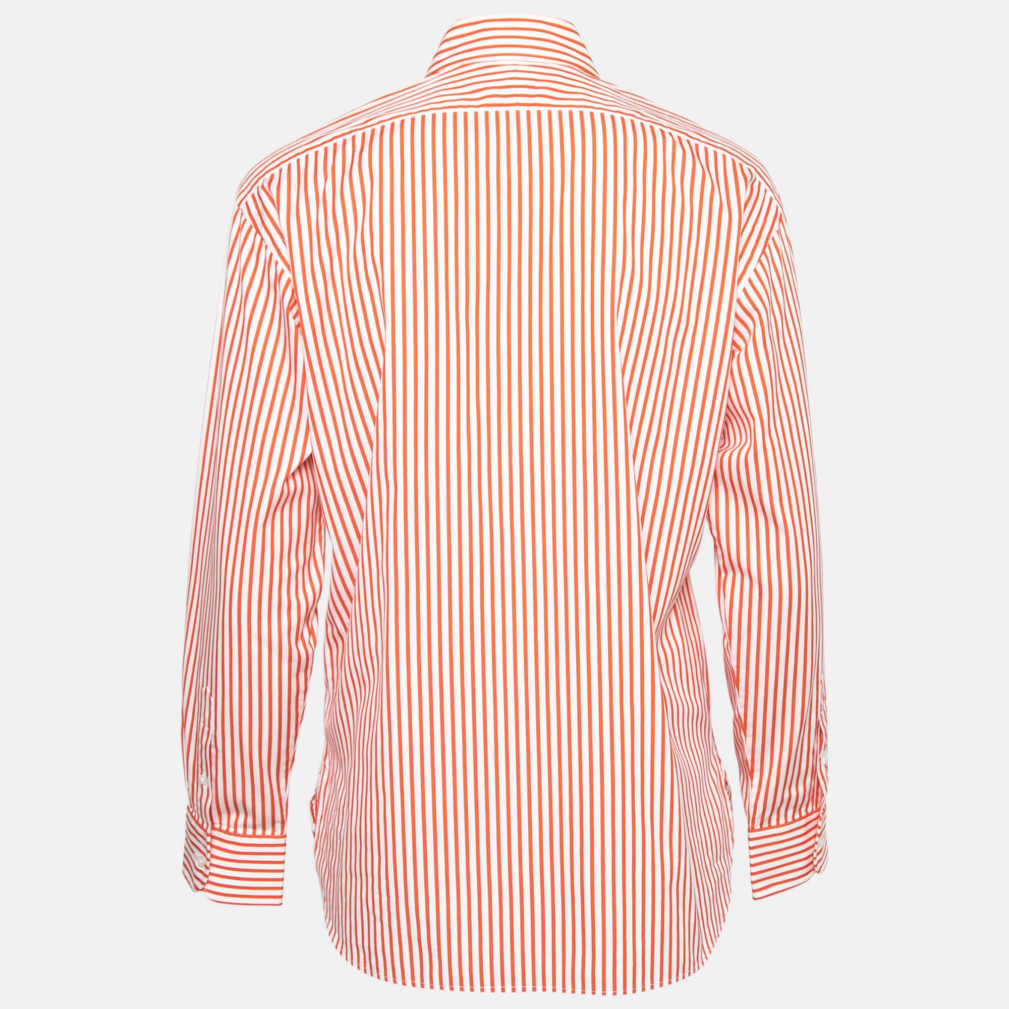 

Ralph Lauren Orange Striped Cotton Button Front Shirt