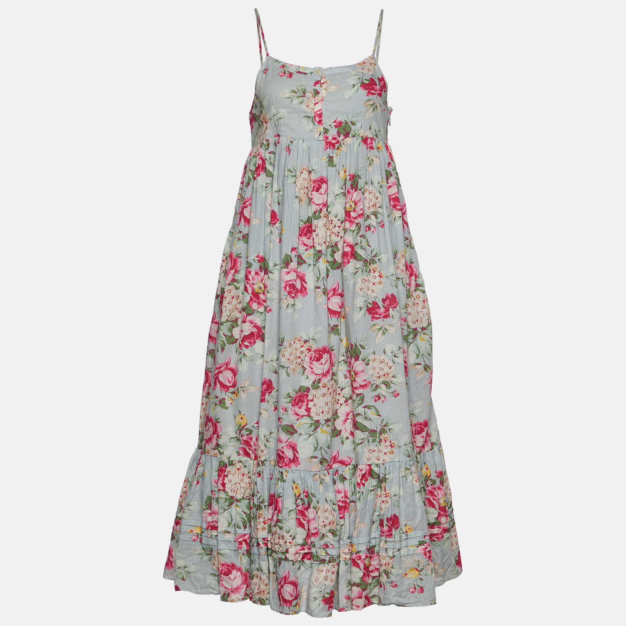 

Ralph Lauren Light Blue Floral Print Cotton Sleeveless Midi Dress