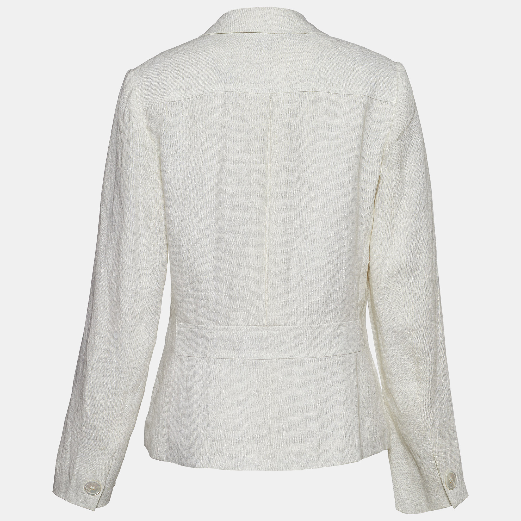 

Ralph Lauren White Lurex Linen Button Front Blazer