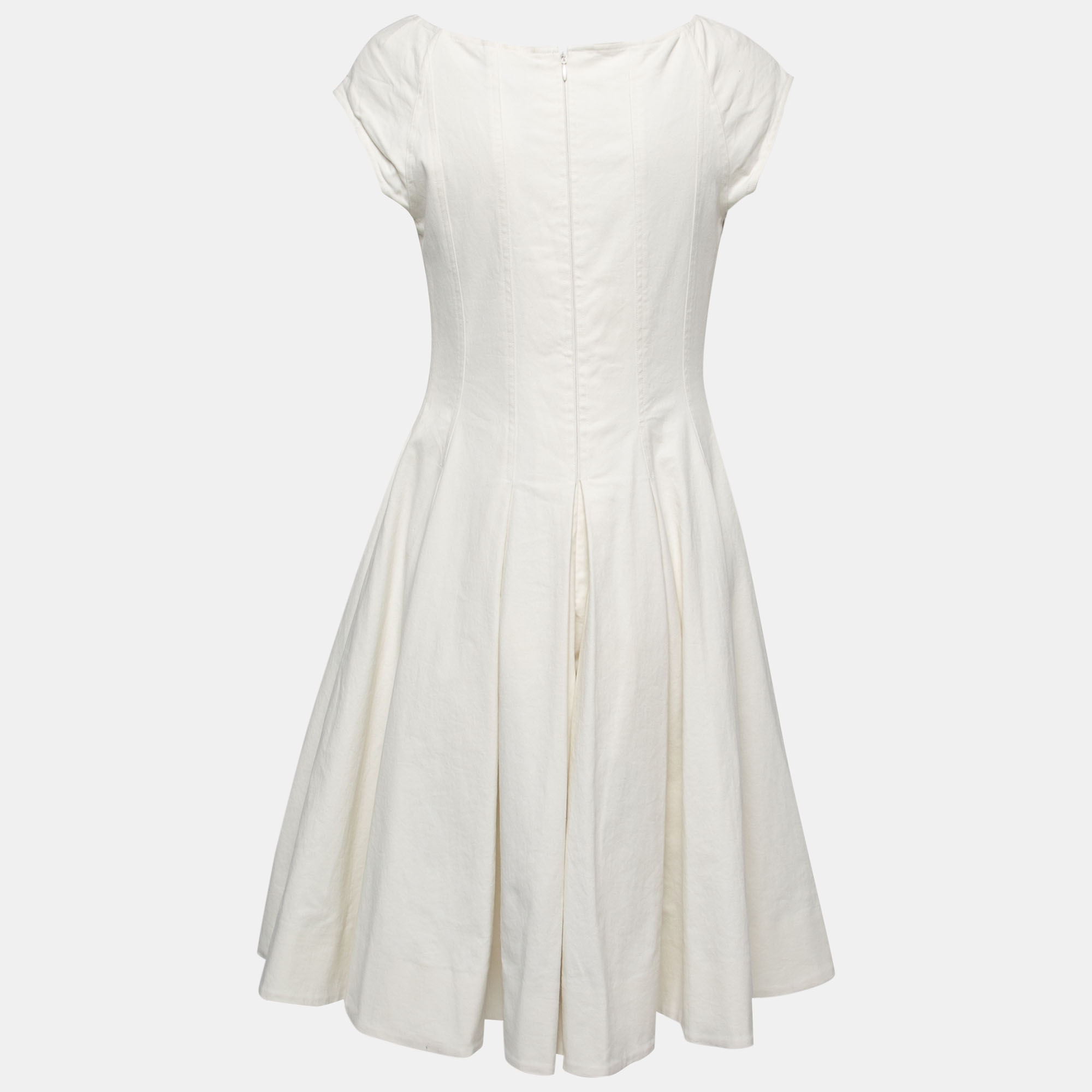 

Ralph Lauren White Cotton Twill Flared Box-Pleated Dress