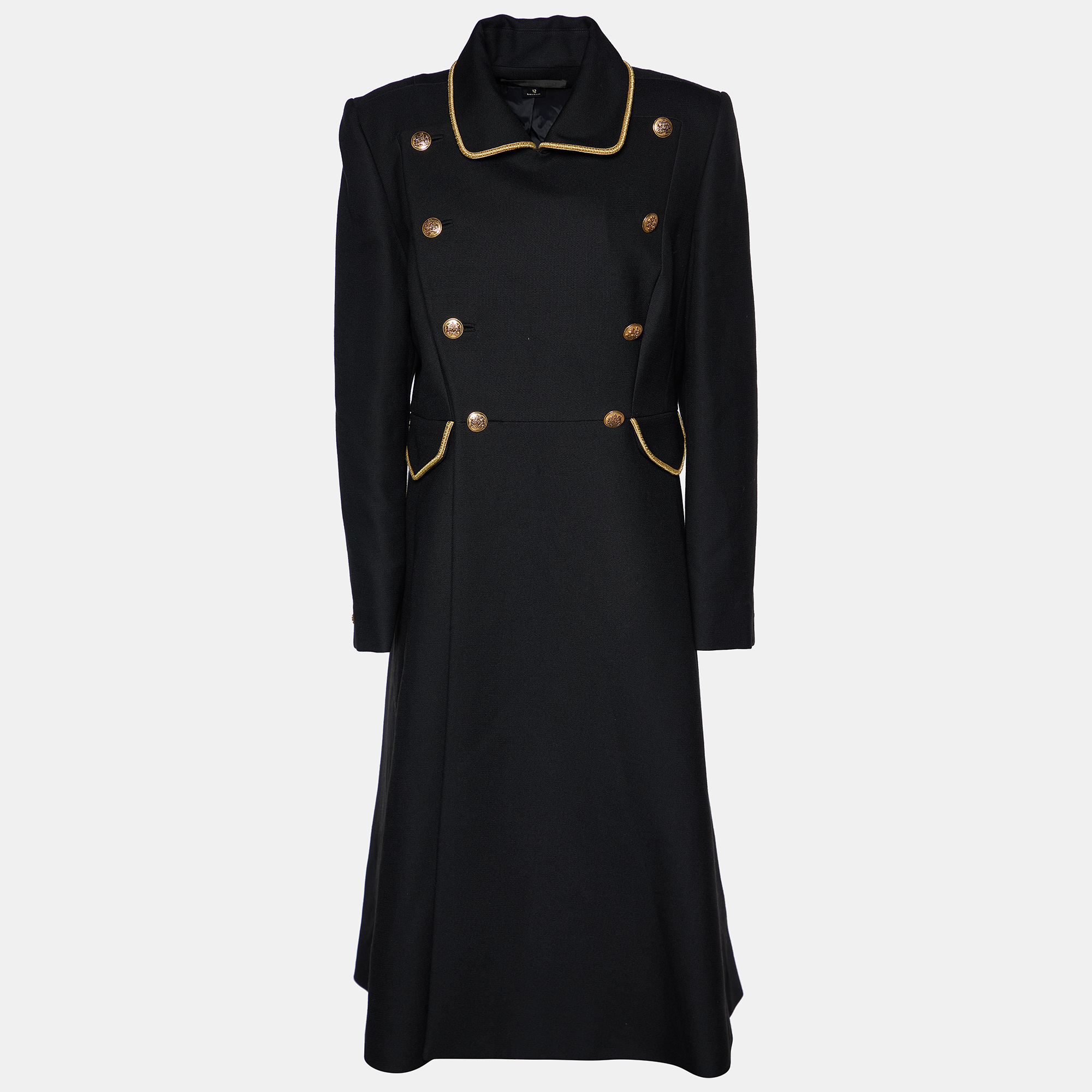 Pre Owned Ralph Lauren Black Wool Double Breasted Coat L