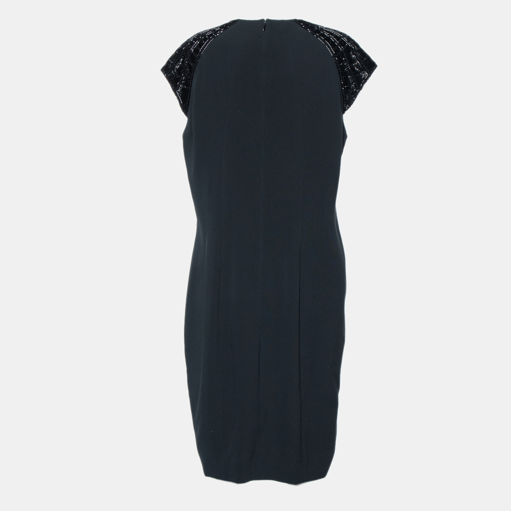 

Ralph Lauren Black Crepe Embellished Cap Sleeve Shift Dress