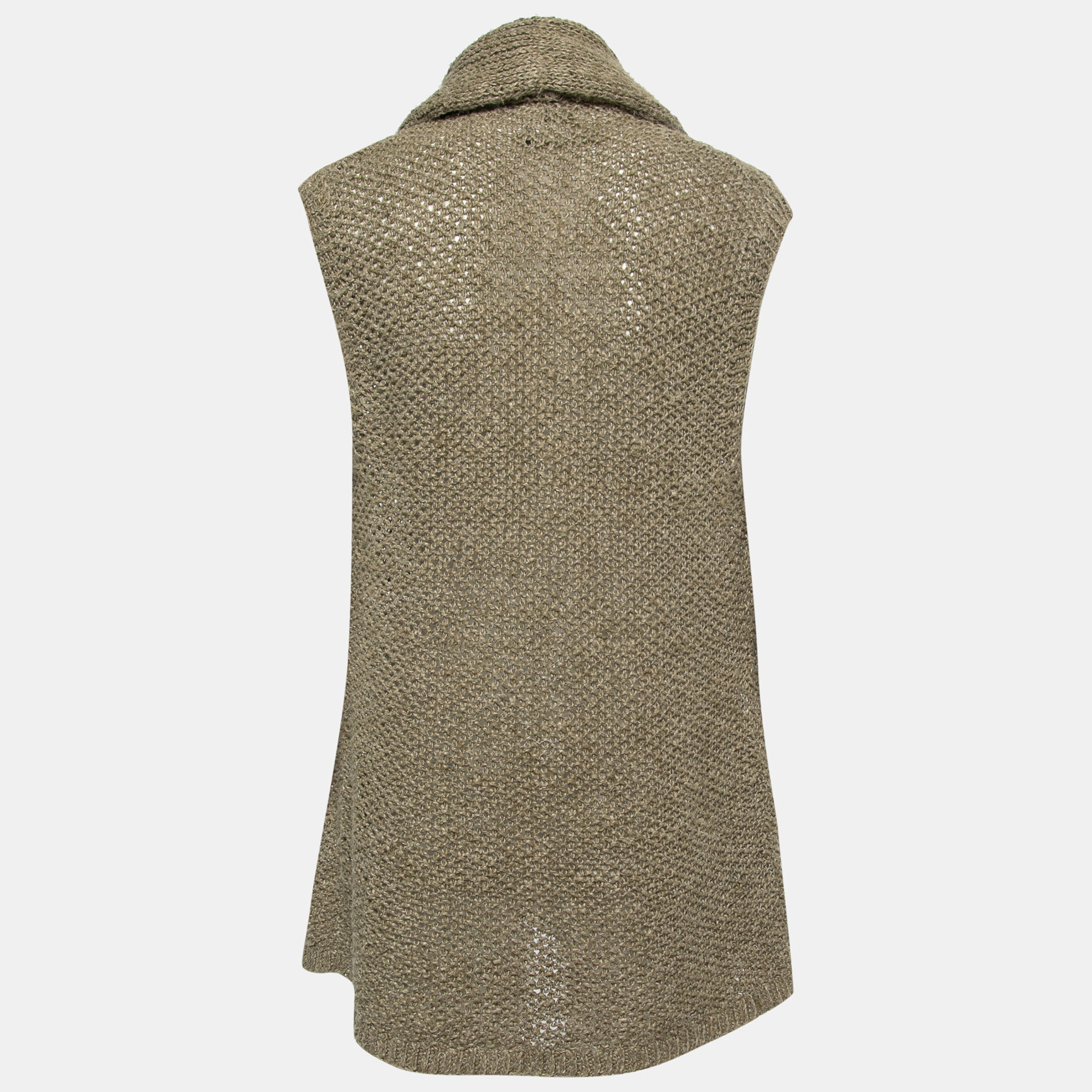 

Ralph Lauren Light Green Hand Knit Linen Sleeveless Cardigan
