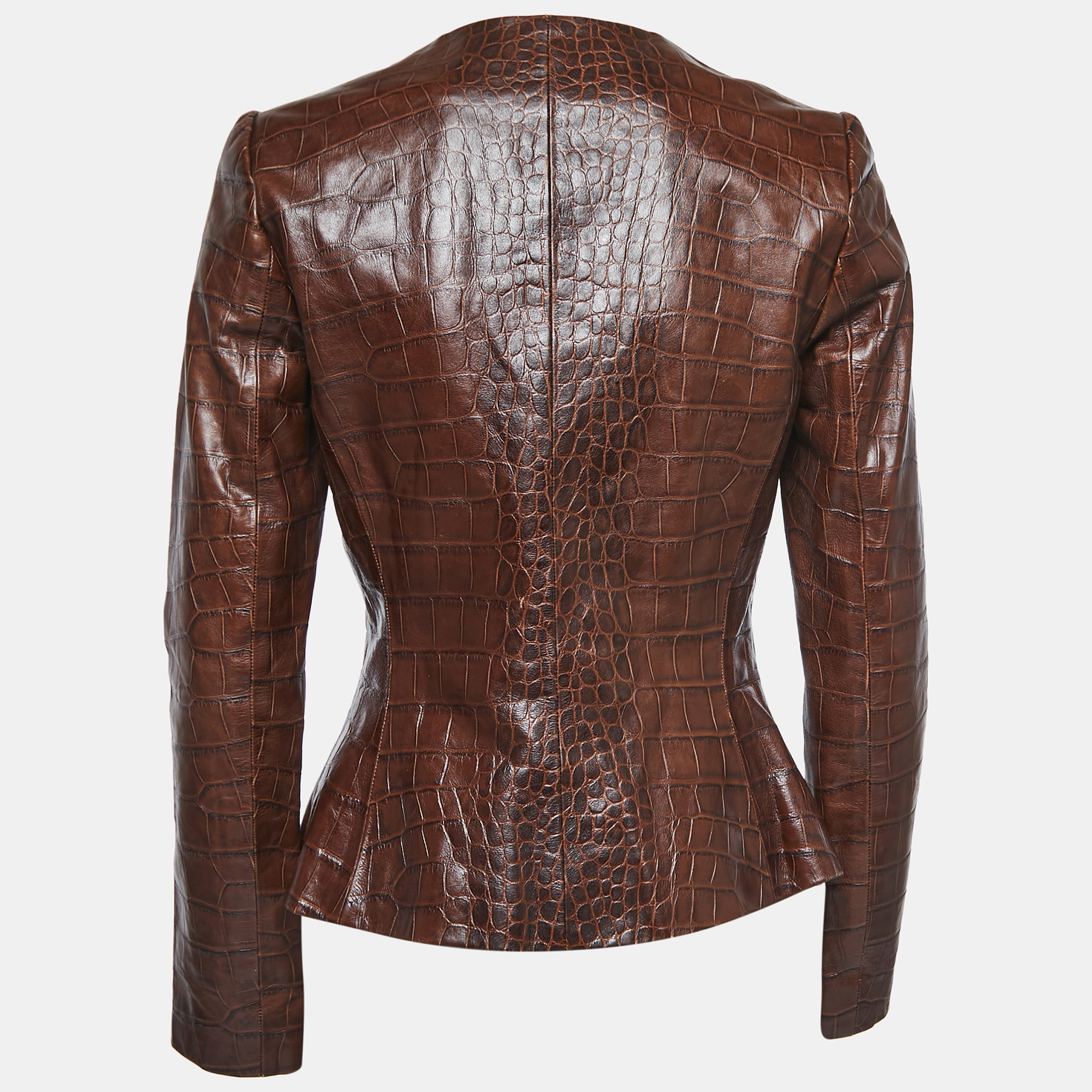 

Ralph Lauren Brown Embossed Leather Round-neck Jacket