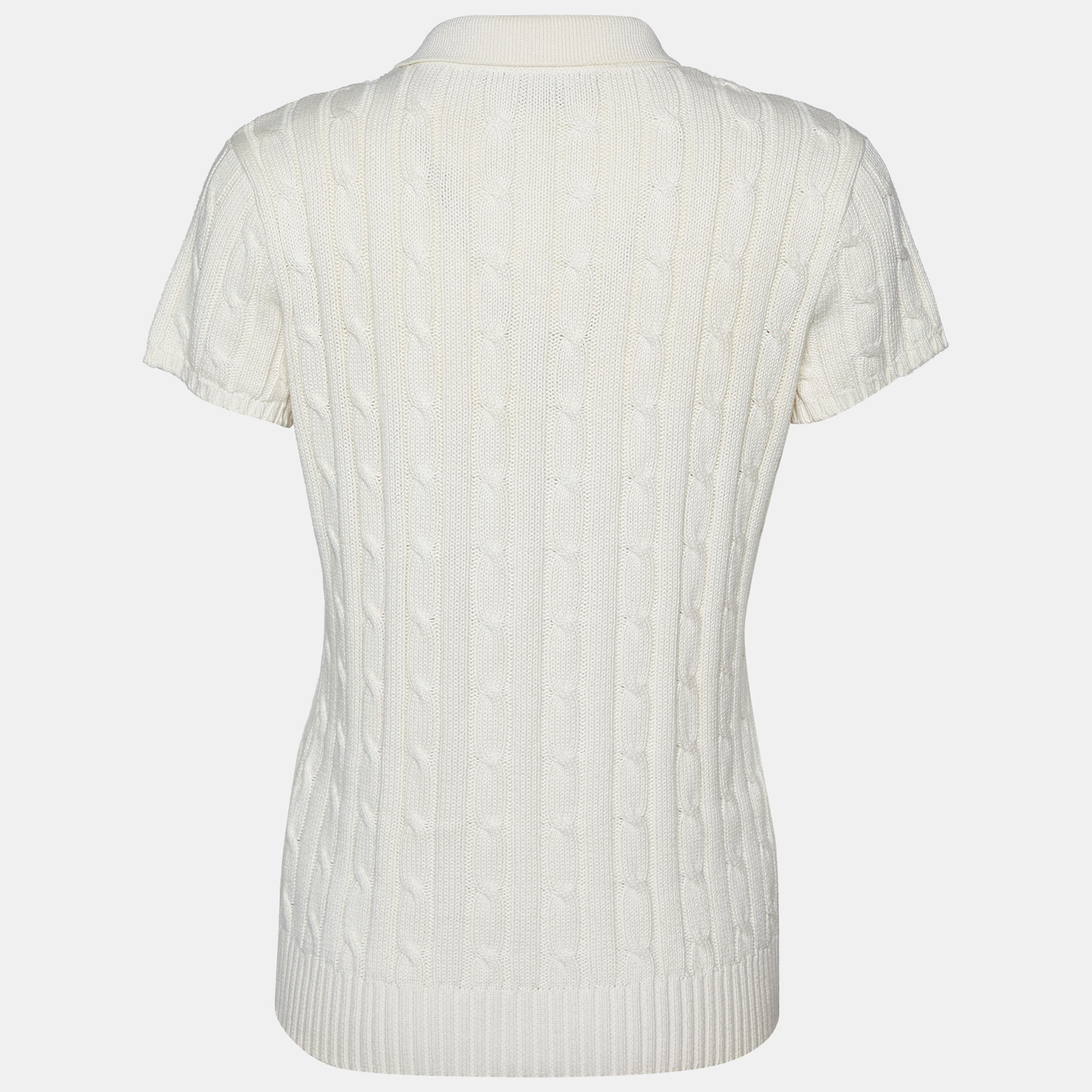 

Ralph Lauren Cream Cotton Cable Knit Polo T-Shirt