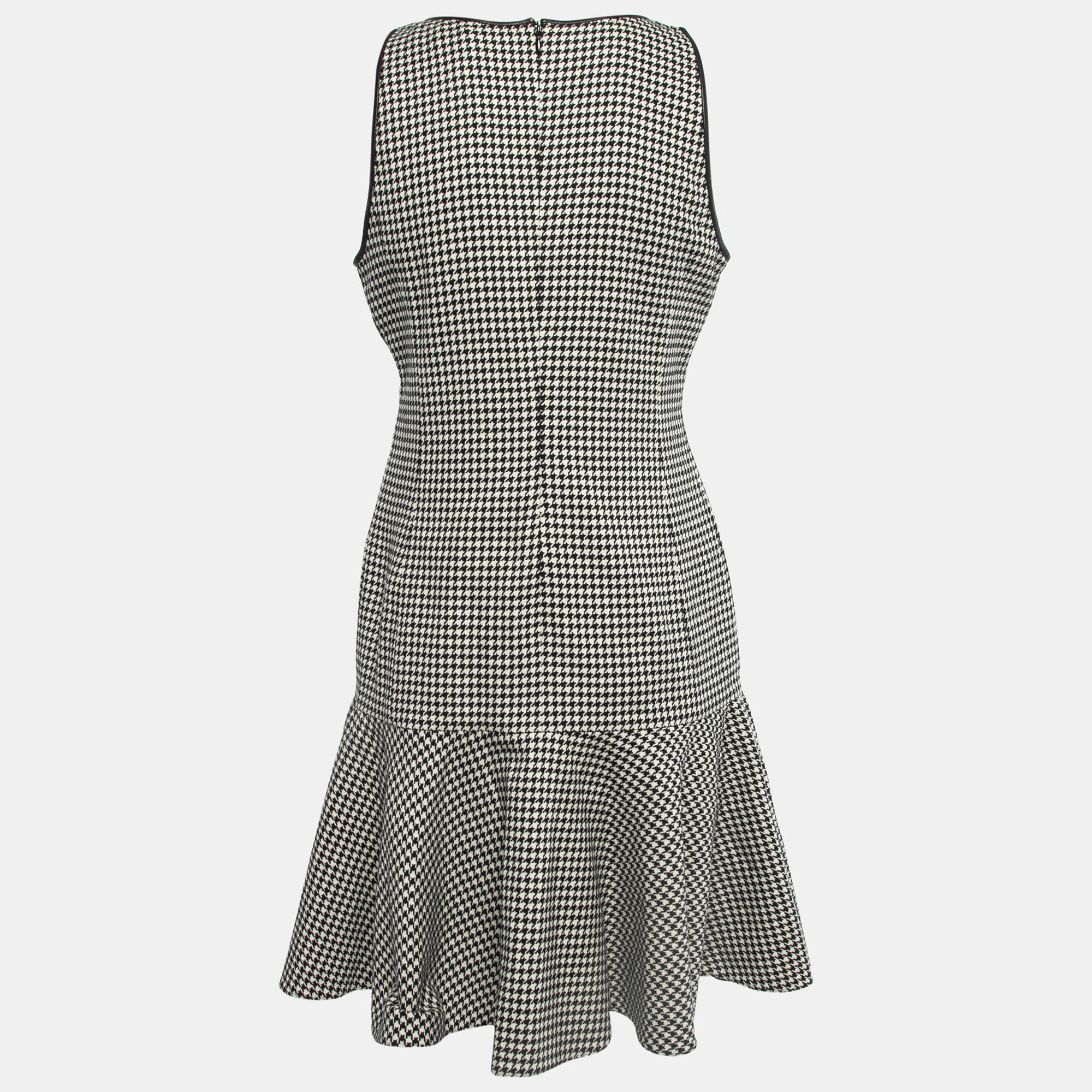 

Ralph Lauren Black/Cream Houndstooth Patterned Wool Sleeveless Short Dress