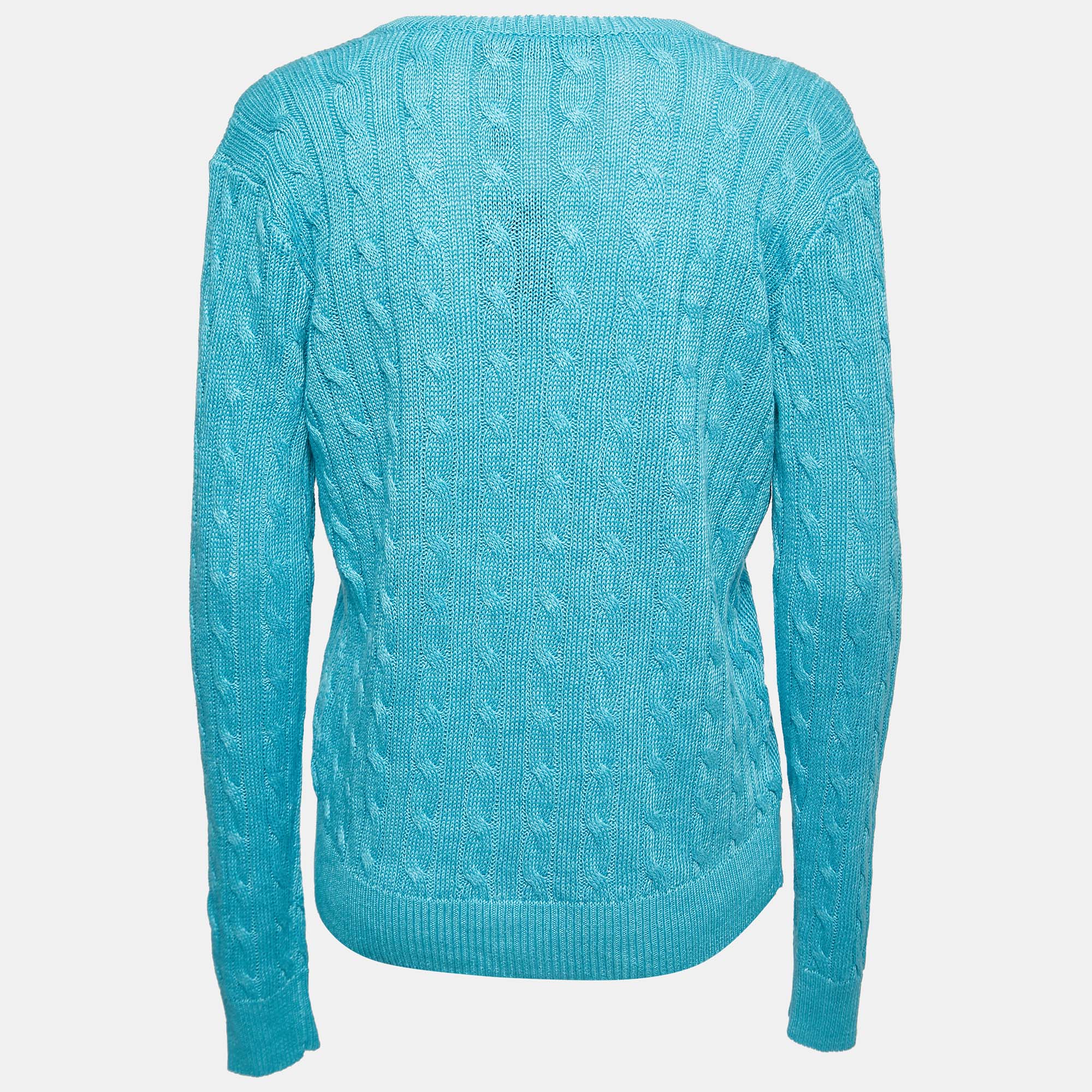 

Ralph Lauren Blue Cable Knit V-Neck Sweater