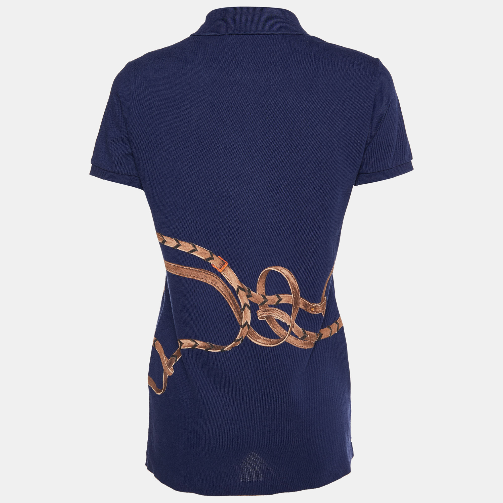 

Ralph Lauren Navy Blue Belt Chain Printed Cotton Pique Knit Polo T-Shirt