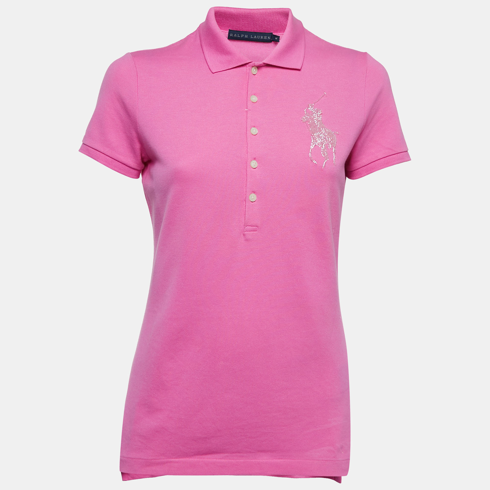 

Ralph Lauren Pink Cotton Beaded Logo Polo T-Shirt M