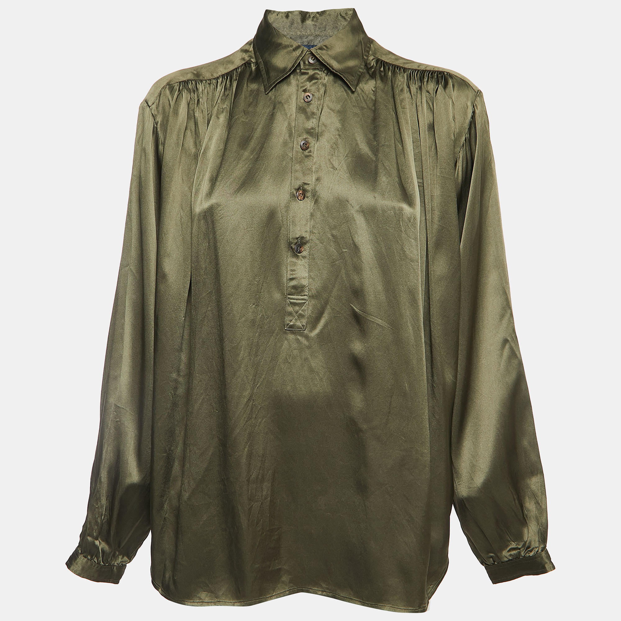 

Ralph Lauren Olive Green Silk Long Sleeve Blouse