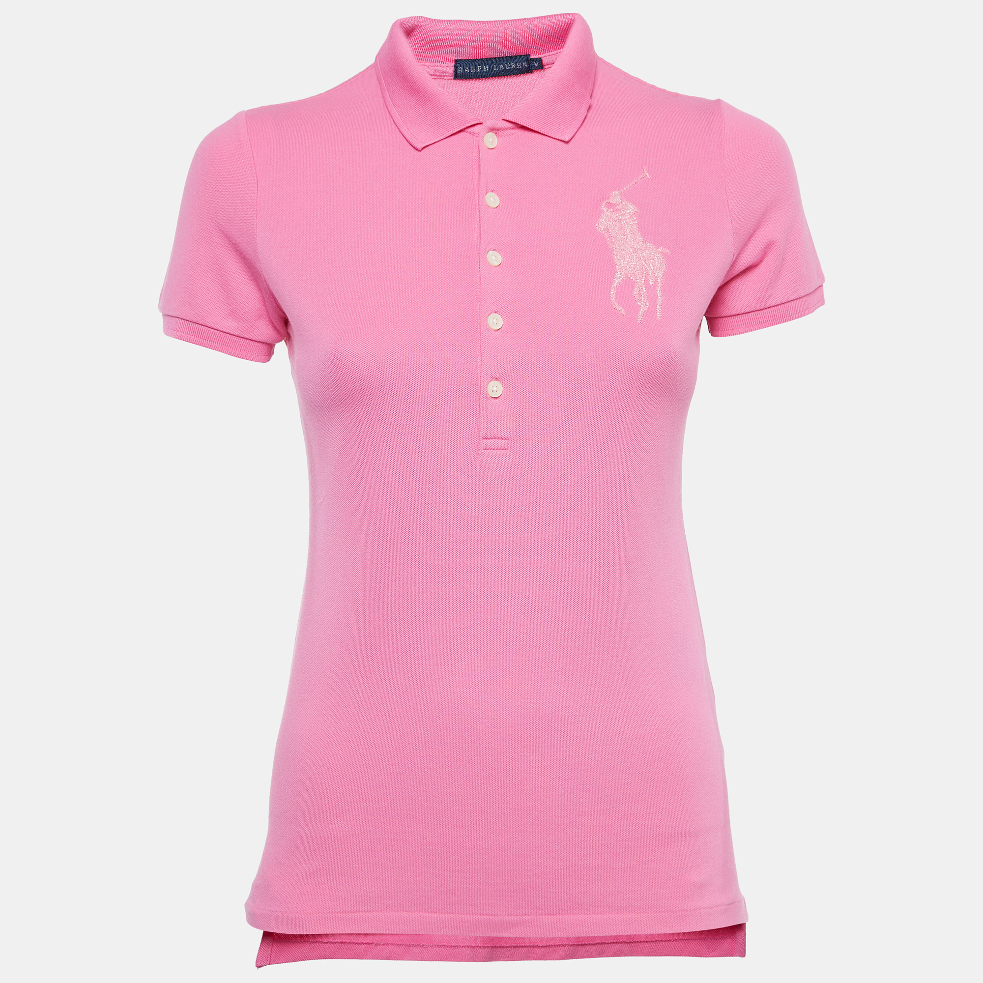 Pre-owned Ralph Lauren Pink Cotton Logo Patch Polo T-shirt M