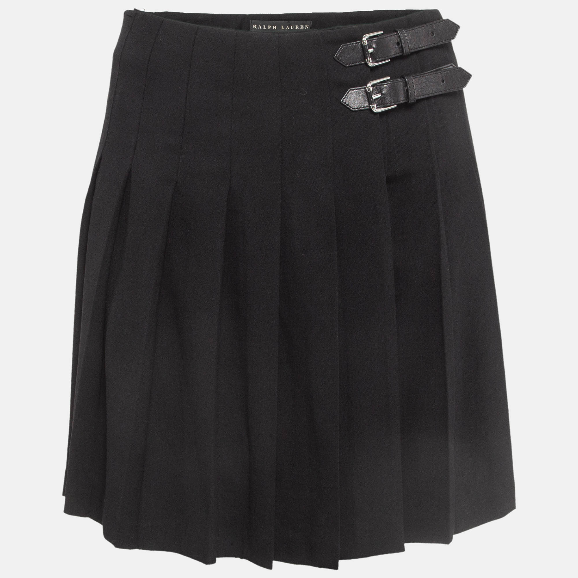 Pre-owned Ralph Lauren Black Wool Pleated Mini Skirt S