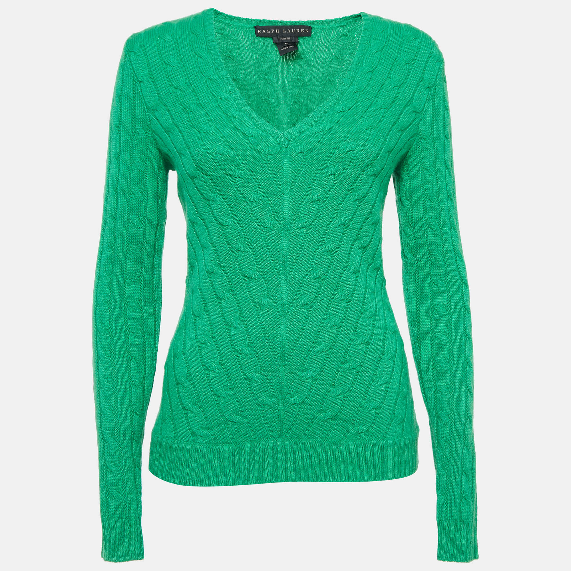 

Ralph Lauren Green Patterned Knit Cashmere Slim Fit Sweater M