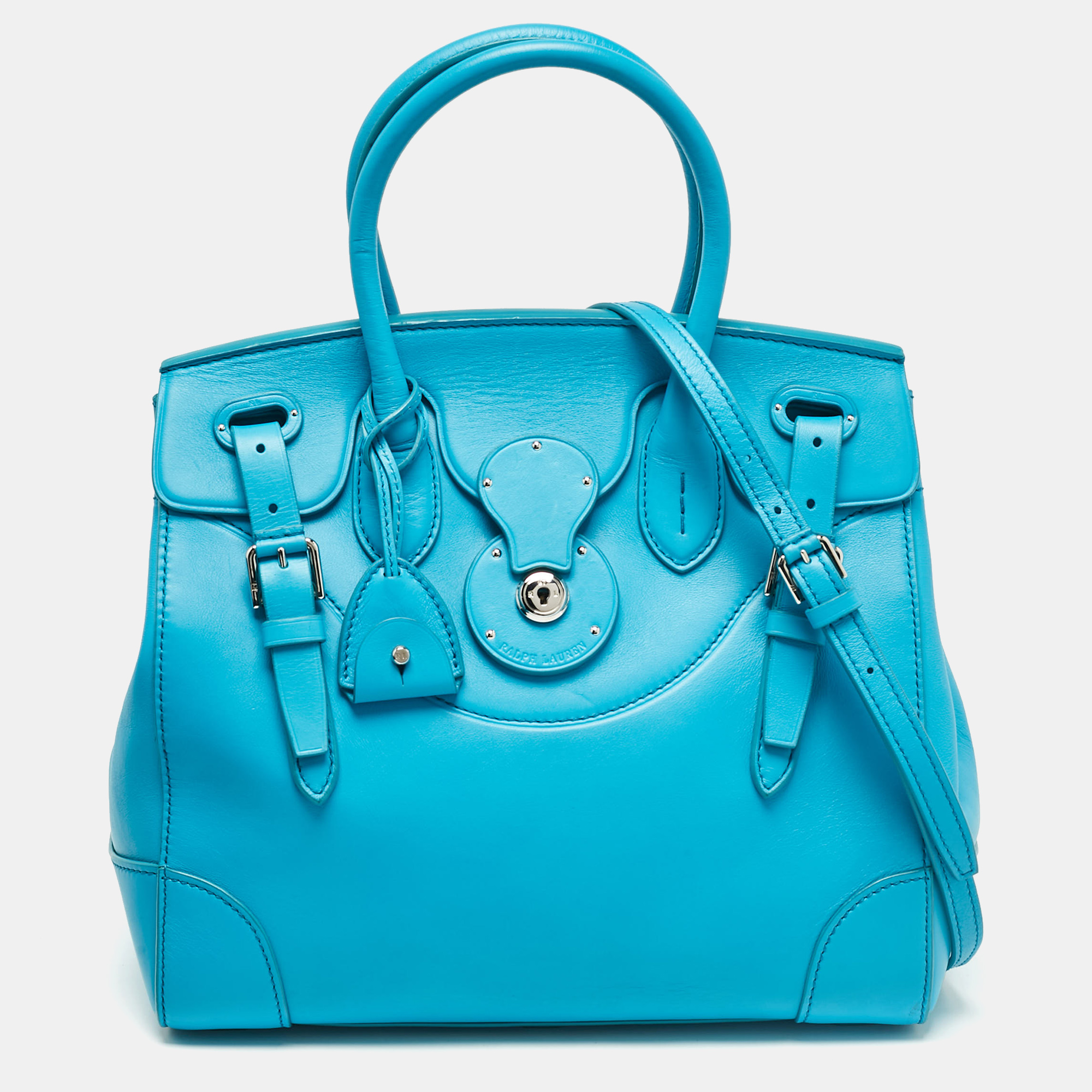 

Ralph Lauren Turquoise Leather Soft Ricky 33 Tote, Blue