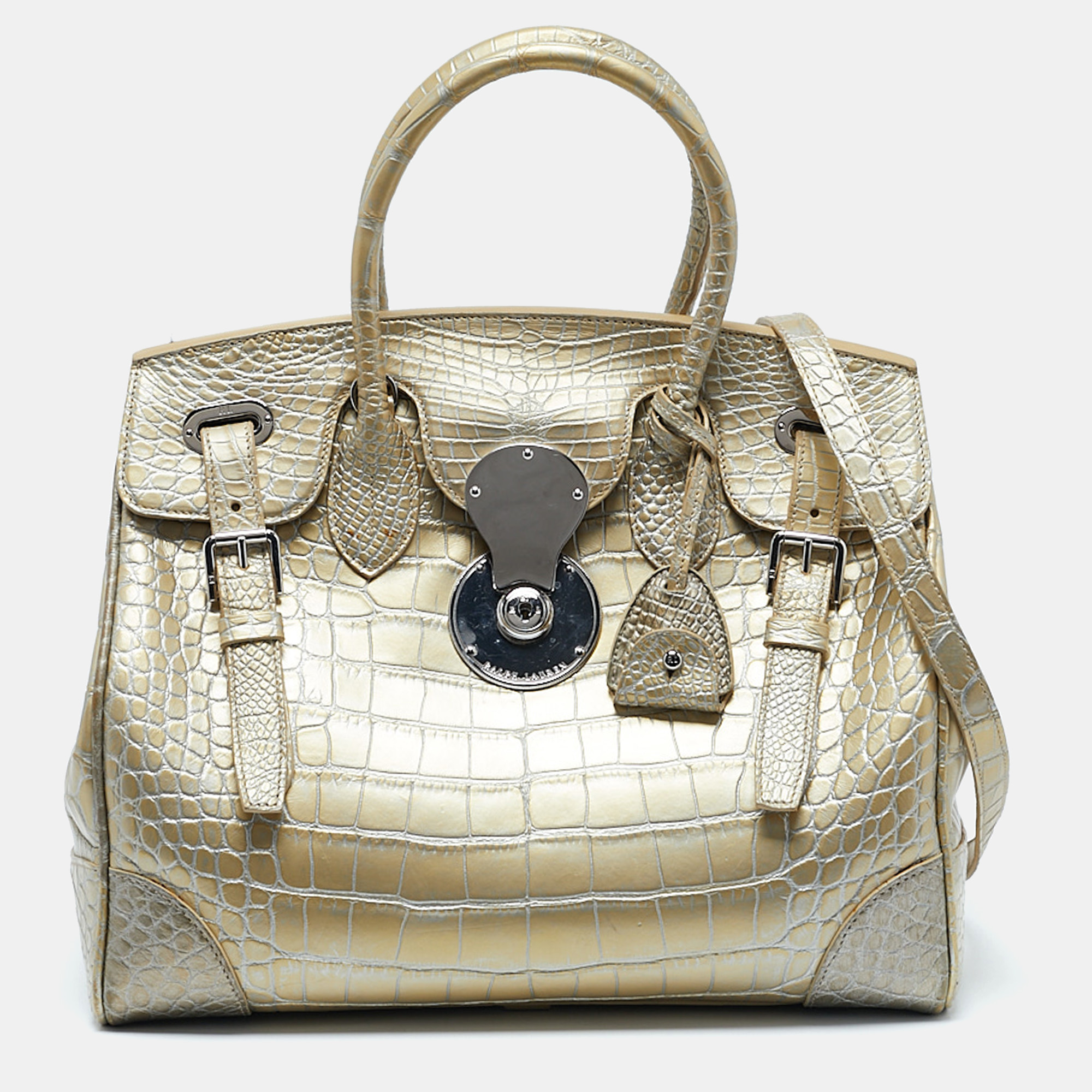 

Ralph Lauren Gold Alligator Ricky 33 Tote