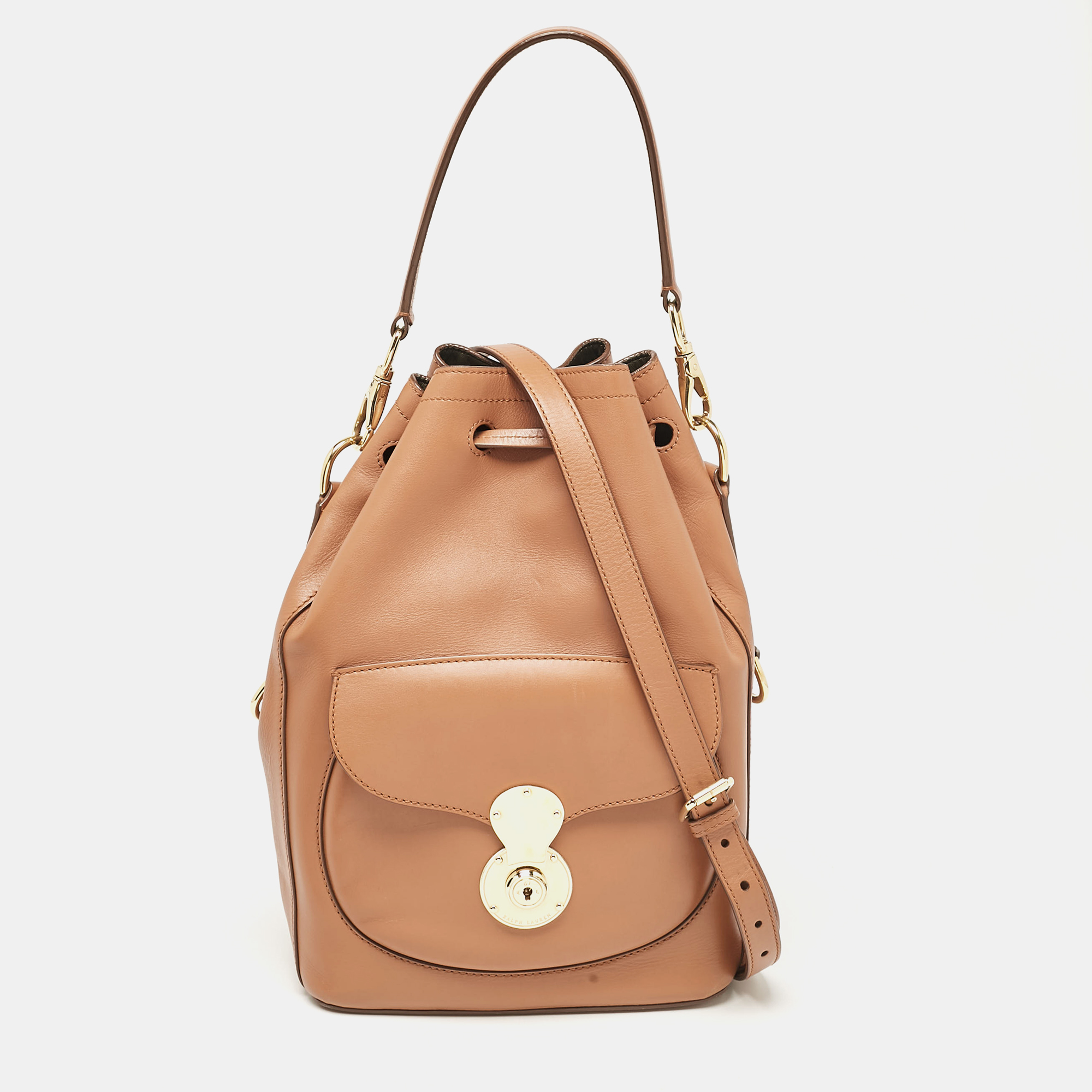 

Ralph Lauren Brown Leather Ricky Drawstring Bucket Bag