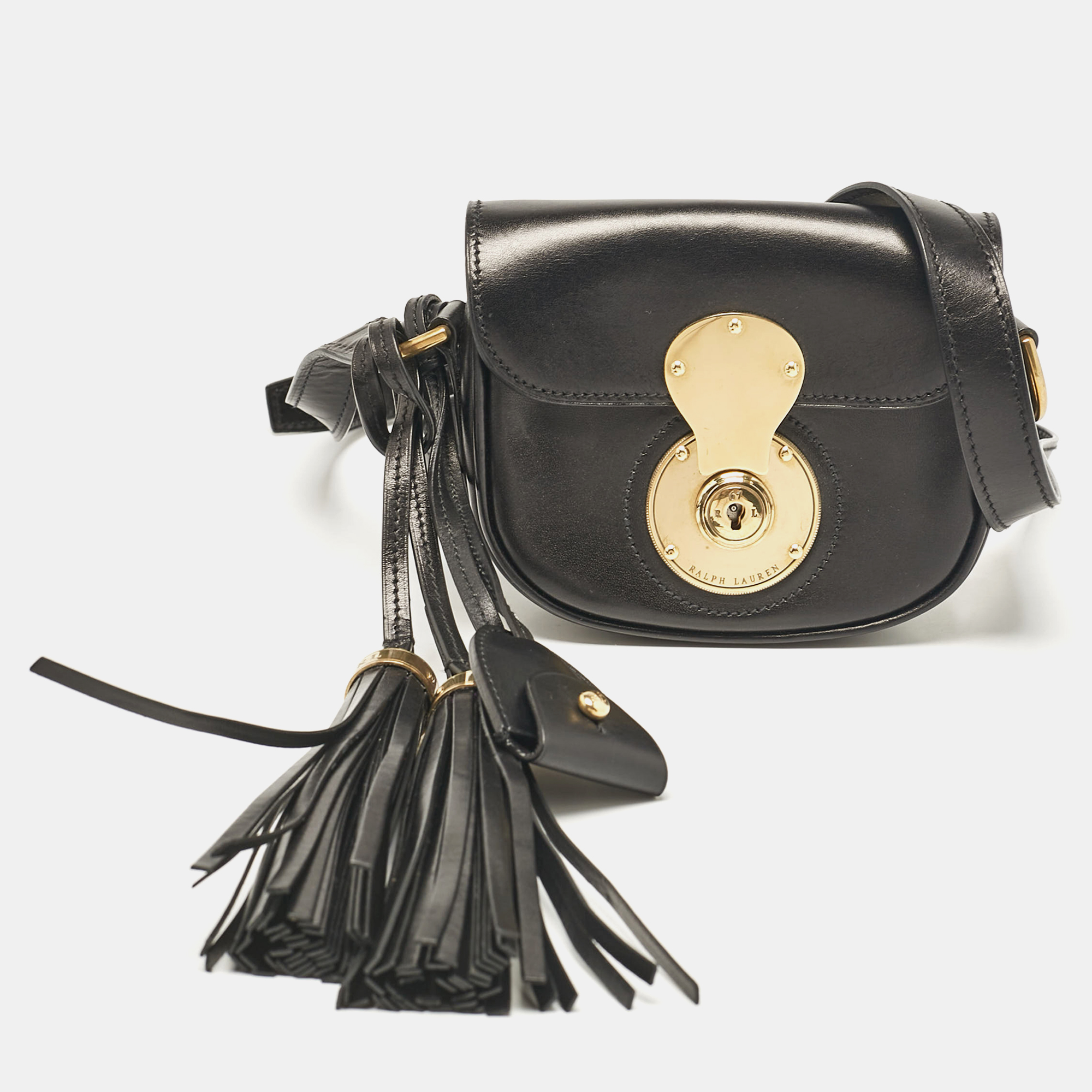 Pre-owned Polo Ralph Lauren Black Leather Ricky Tassel Crossbody Bag