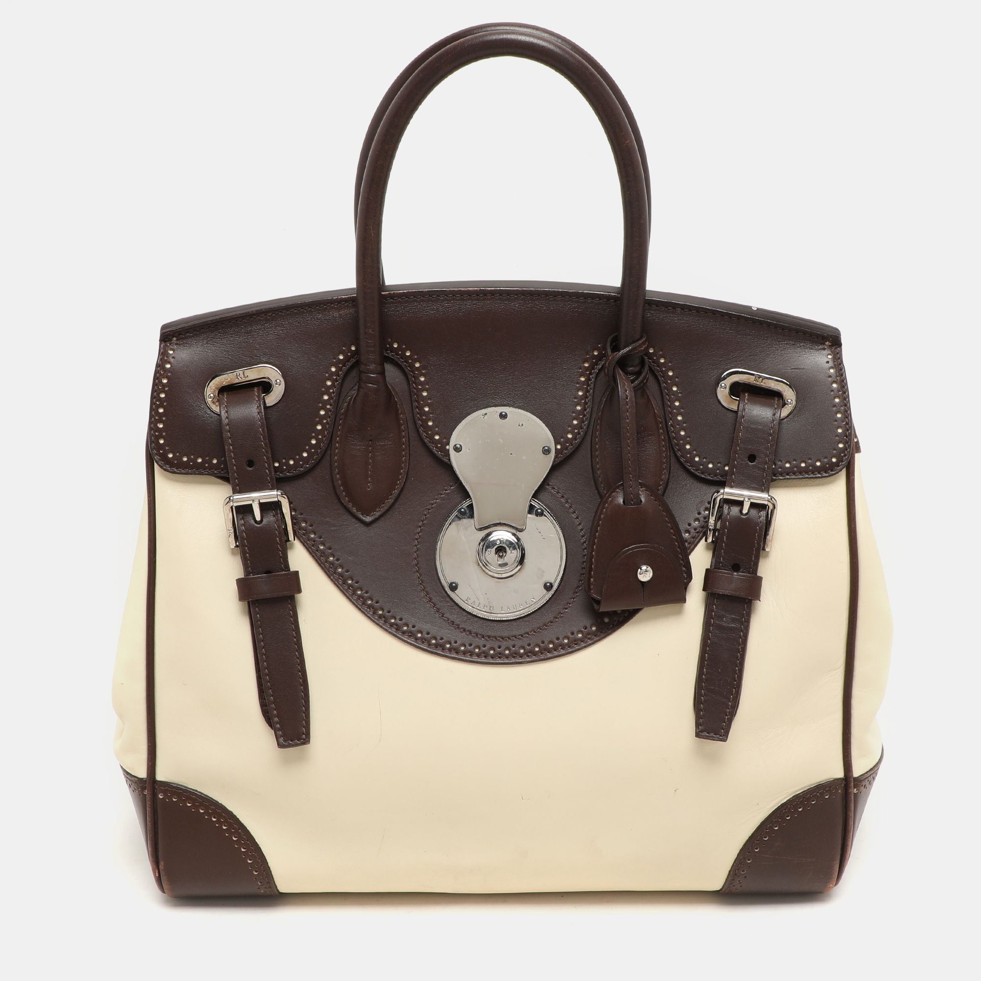 

Ralph Lauren Cream/Brown Leather Ricky 33 Tote