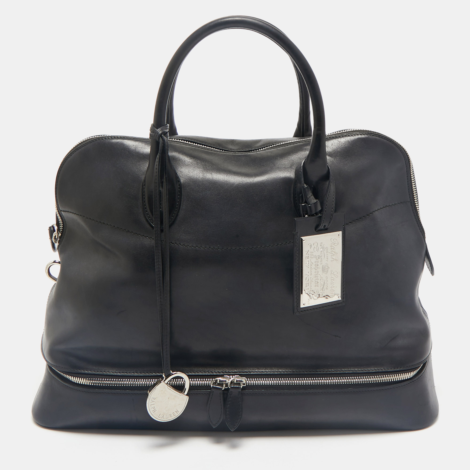 

Ralph Lauren Black Leather Dome Zip Satchel