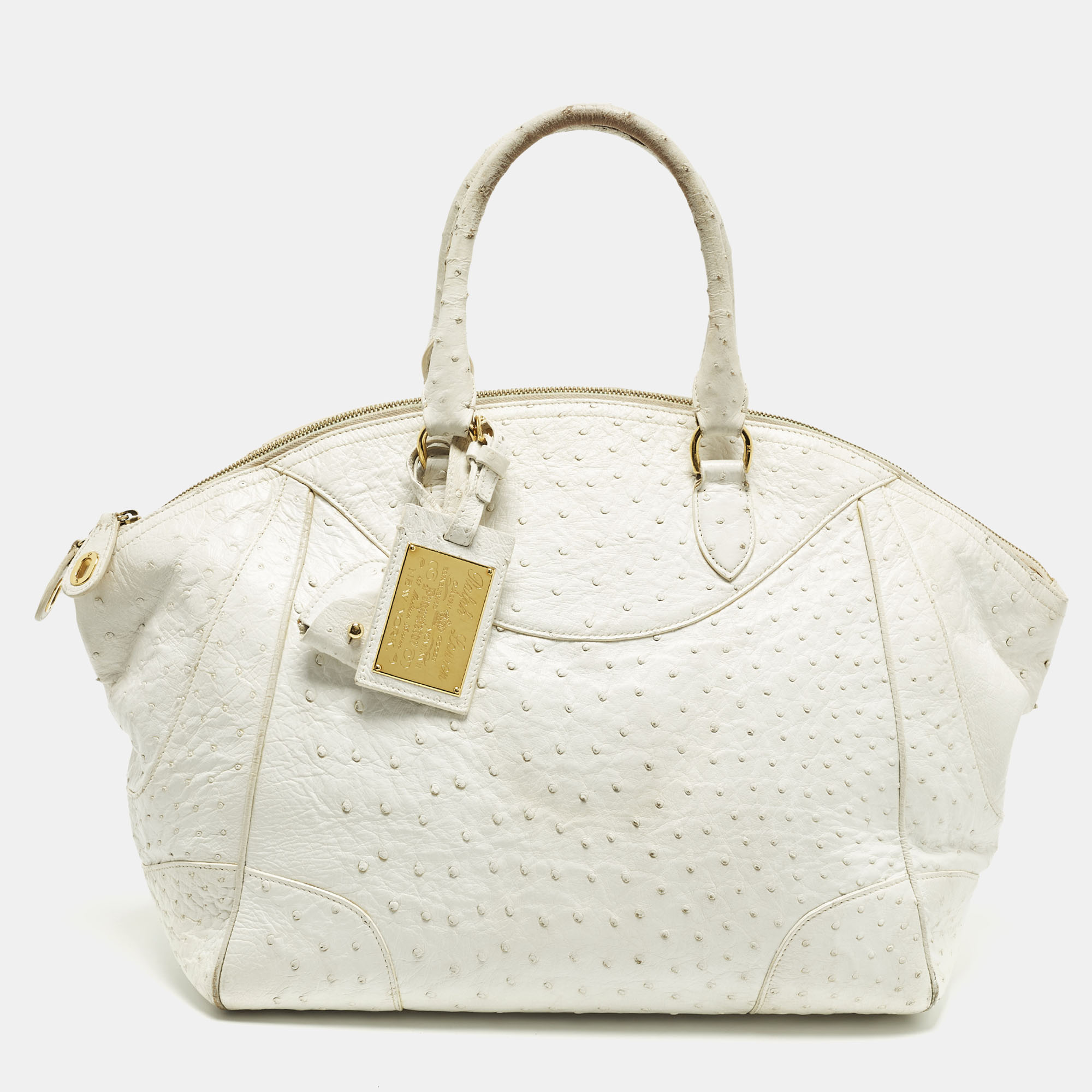 

Ralph Lauren Limited Edition Zip White Ostrich Leather Satchel