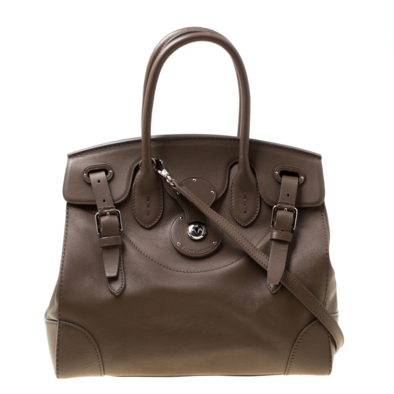Pre Owned Ralph Lauren Dark Beige Leather Ricky Top Handle Bag