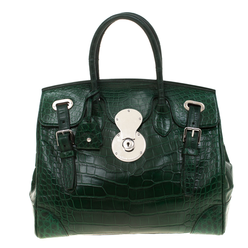 Ralph Lauren Green Alligator Ricky Top Handle Bag