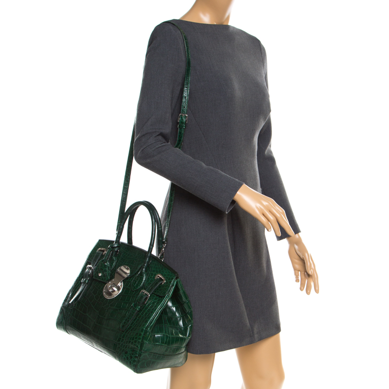 

Ralph Lauren Green Alligator Ricky Top Handle Bag