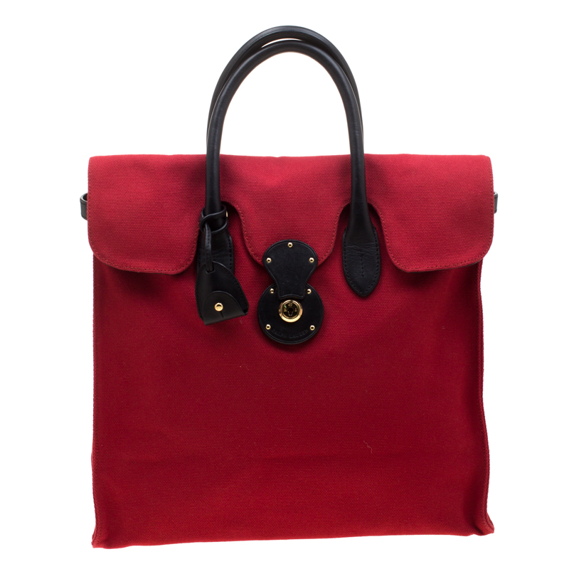 Ralph Lauren Red Canvas And Leather Ricky Tote Ralph Lauren