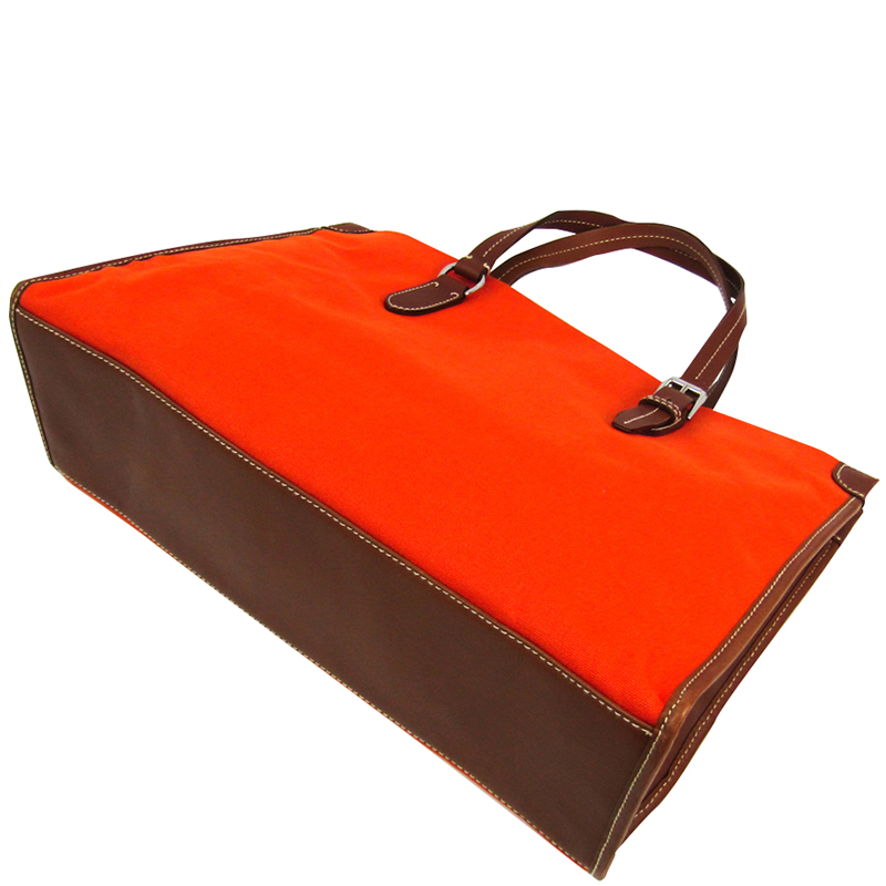 

Ralph Lauren Orange Canvas Leather Tote Bag