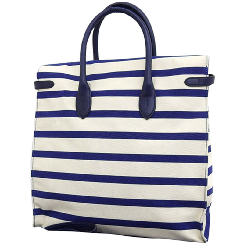 

Ralph Lauren Blue/White Leather Stripe Ricky Tote Bag