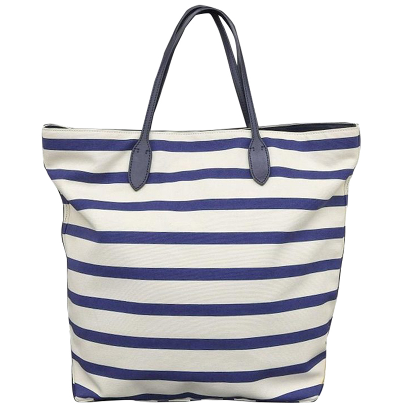 

Ralph Lauren White/Blue Canvas Tote Bag