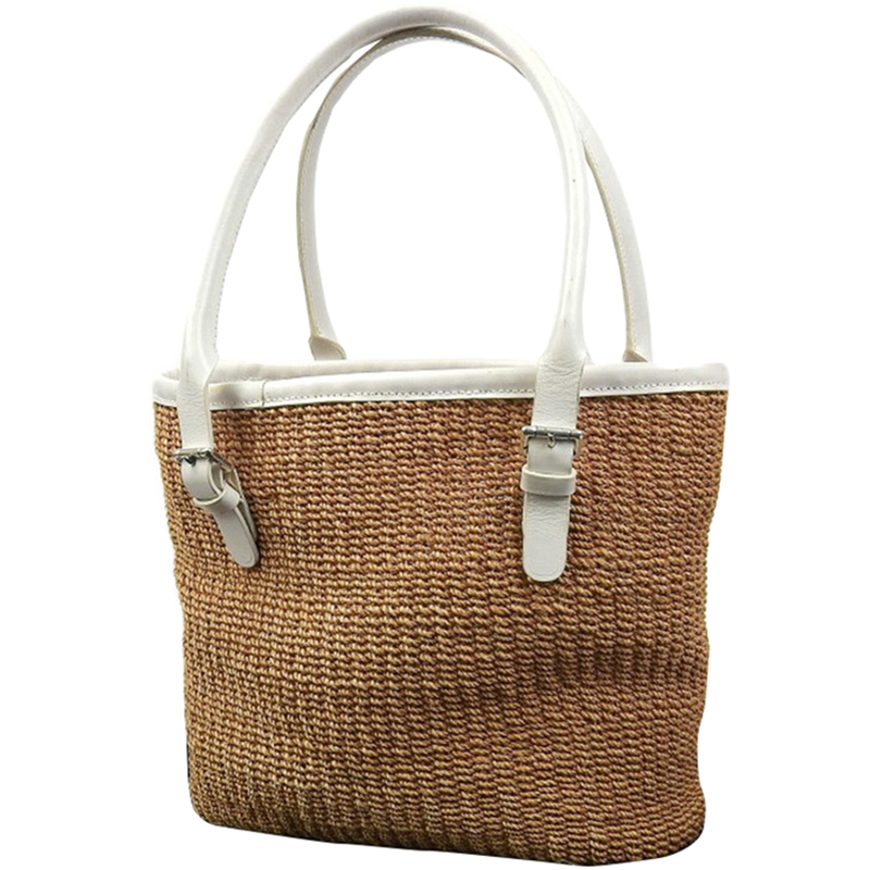 

Ralph Lauren White/Brown Straw Leather Basket Bag
