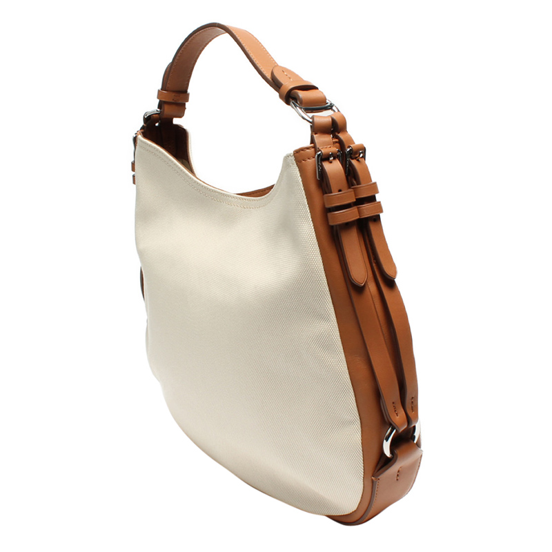 

Ralph Lauren White/Brown Canvas Leather Hobo Bag