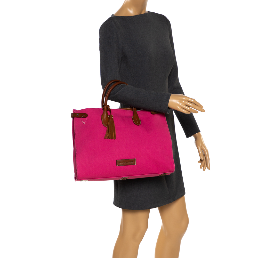 

Ralph Lauren Hot Pink Canvas and Leather Tassel Tote