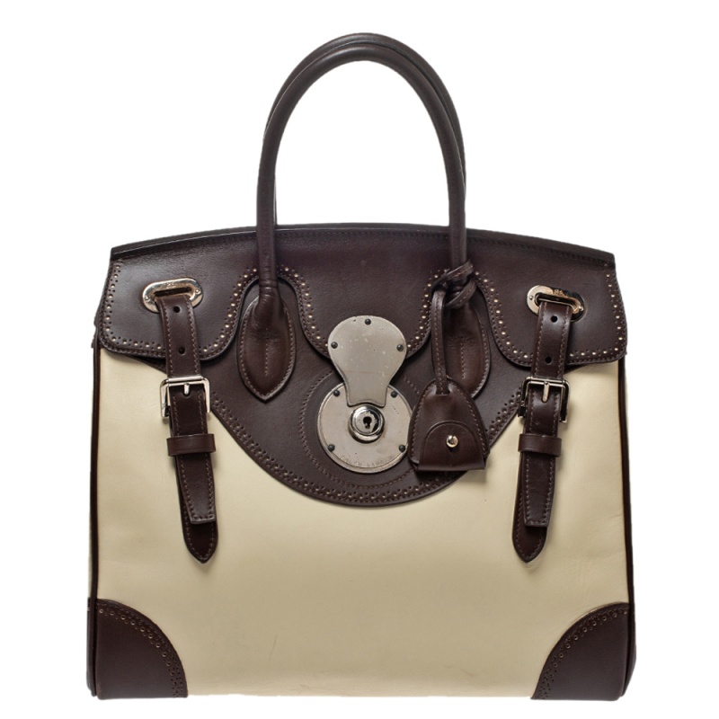 Pre Owned Ralph Lauren White/Brown Leather Brogues Ricky Tote