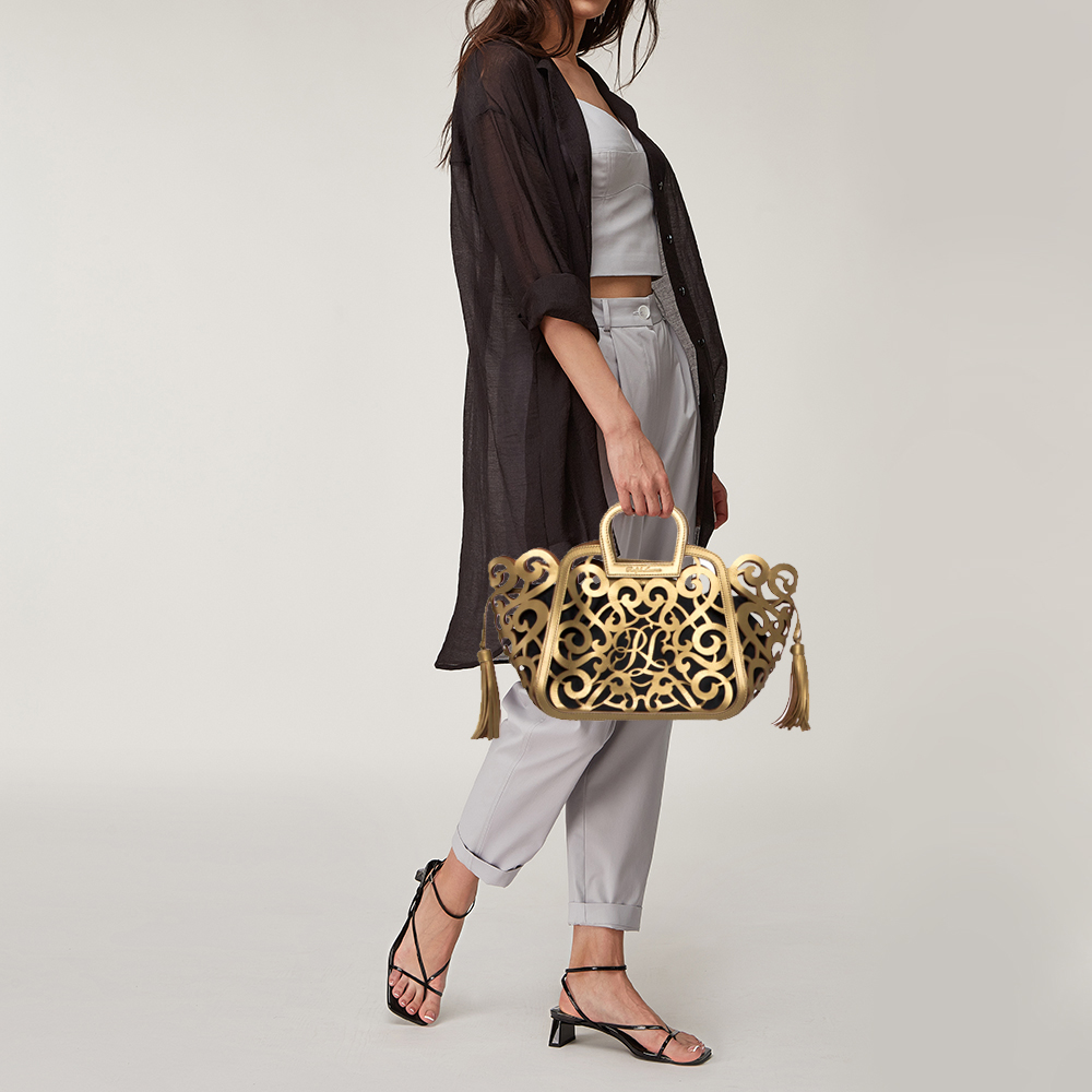 

Ralph Lauren Gold Leather Vachetta Scroll Tote