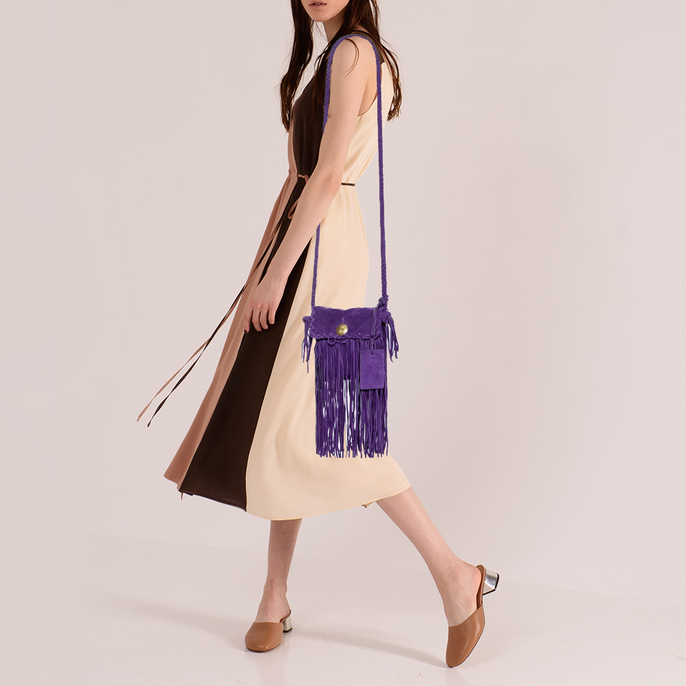 

Ralph Lauren Purple Suede Fringe Crossbody Bag