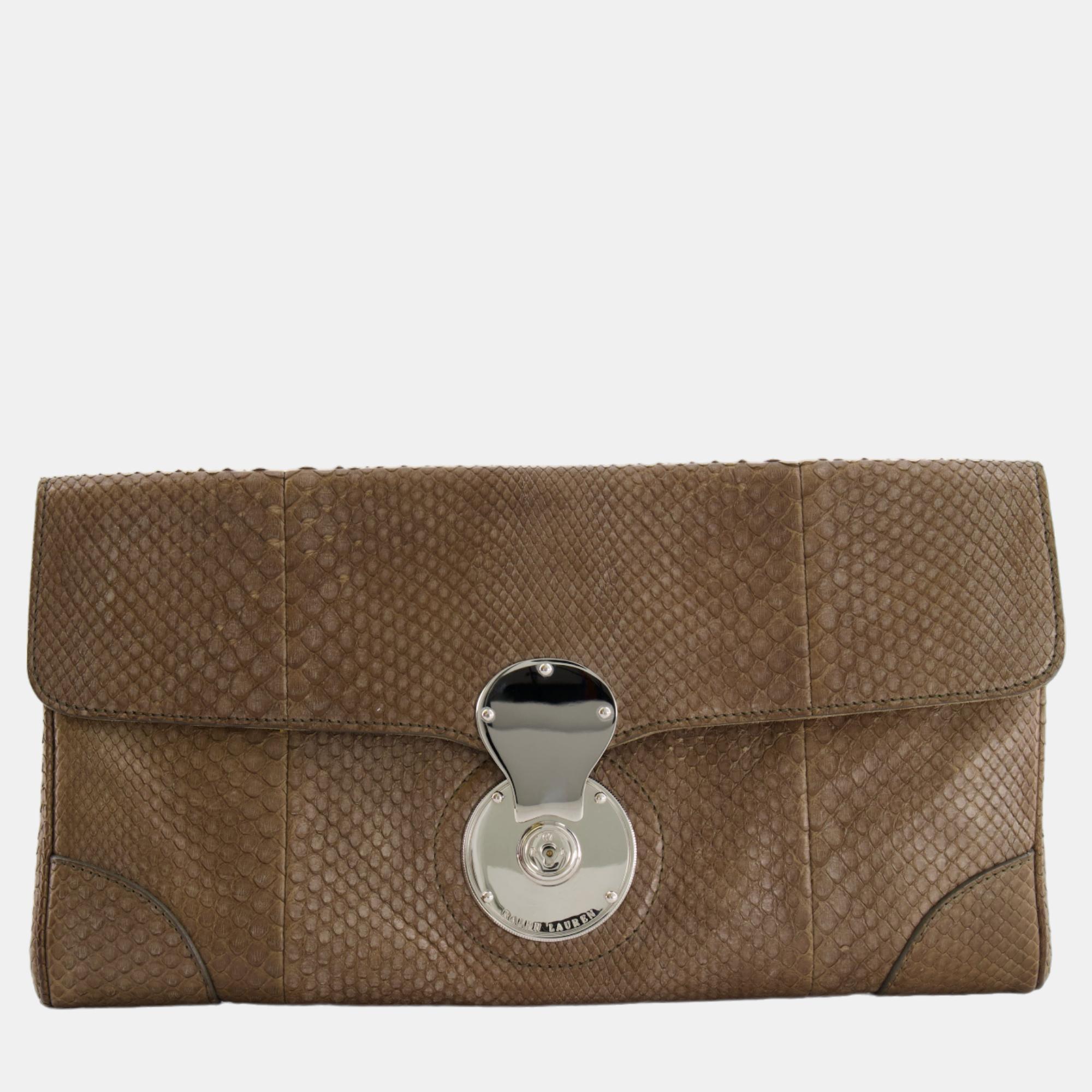 

Ralph Lauren Brown Python Pouch with Silver Hardware