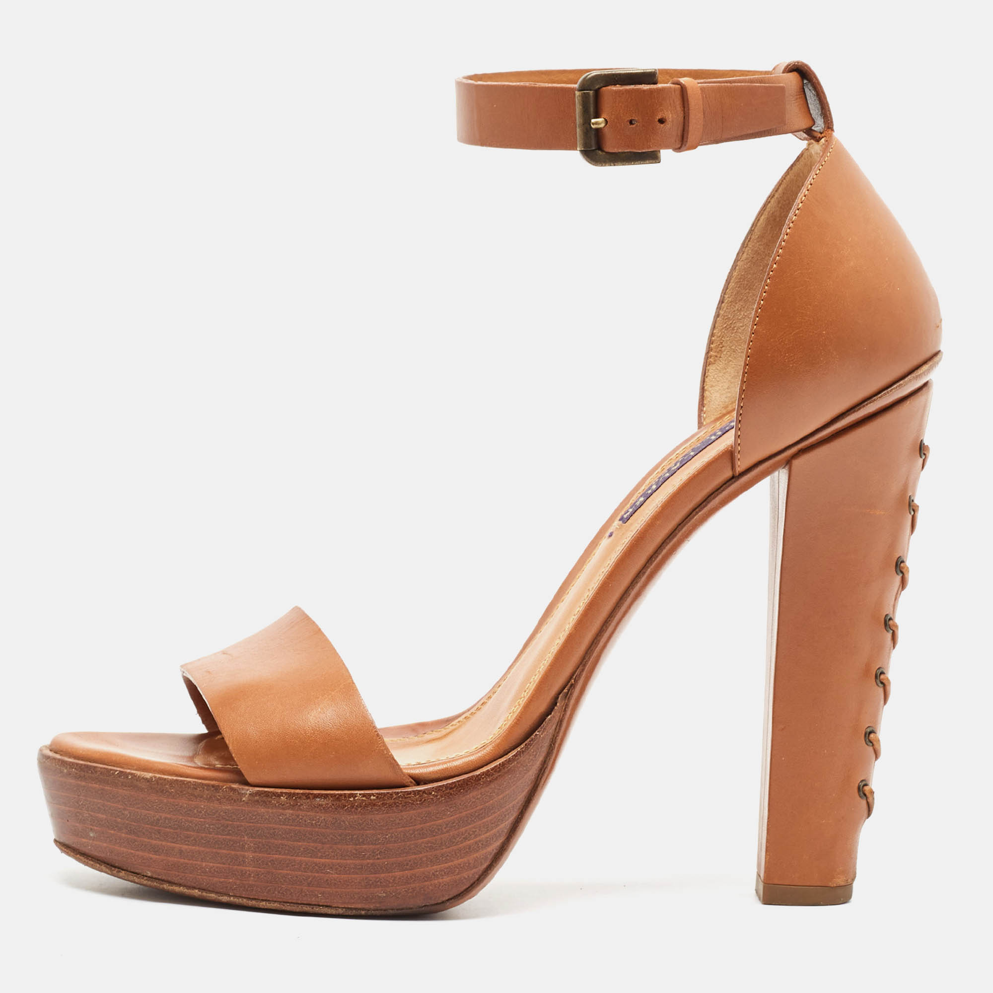 

Ralph Lauren Brown Leather Ankle Strap Sandals