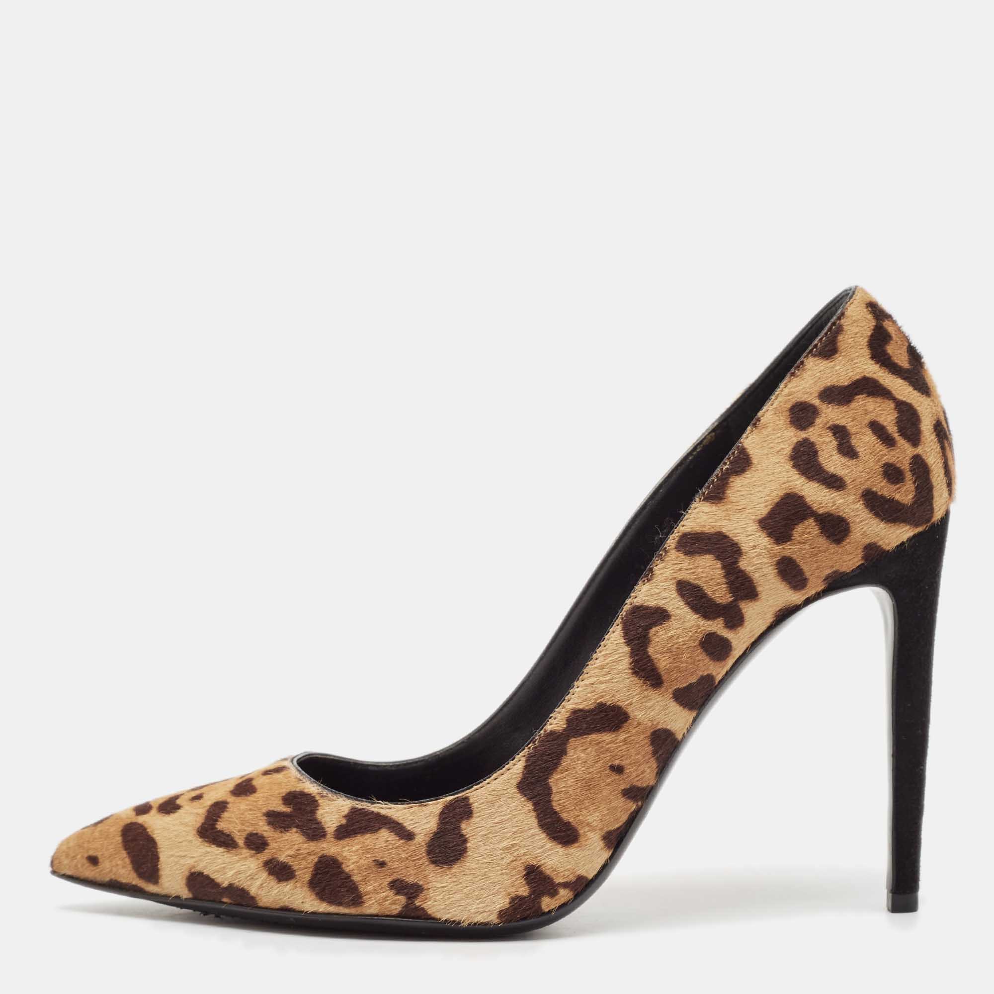 

Ralph Lauren Brown Leopard Print Calf Hair Pointed Toe Pumps Size