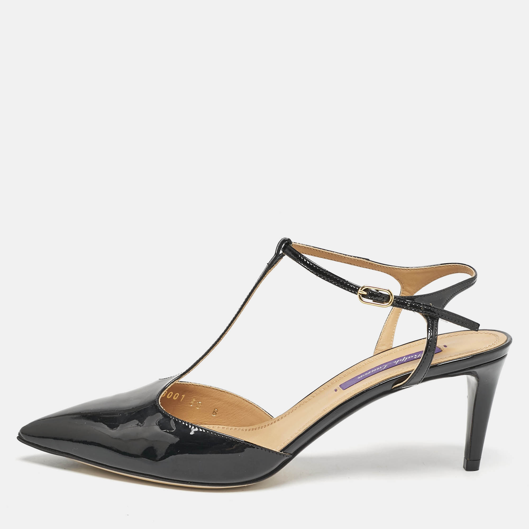 

Ralph Lauren Black Patent Leather Ankle Strap Pumps Size