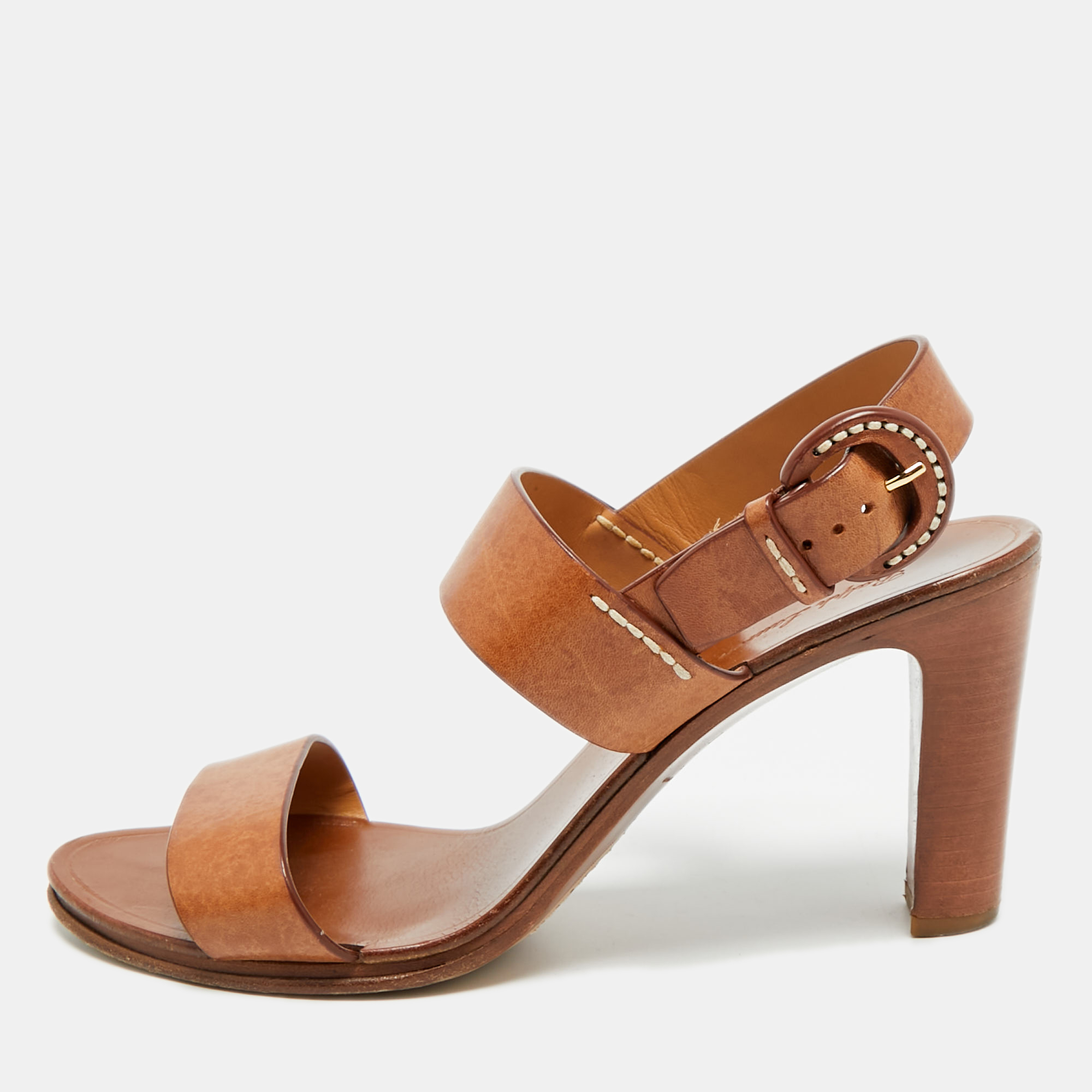 

Ralph Lauren Size  Brown Leather Ankle Strap Sandals