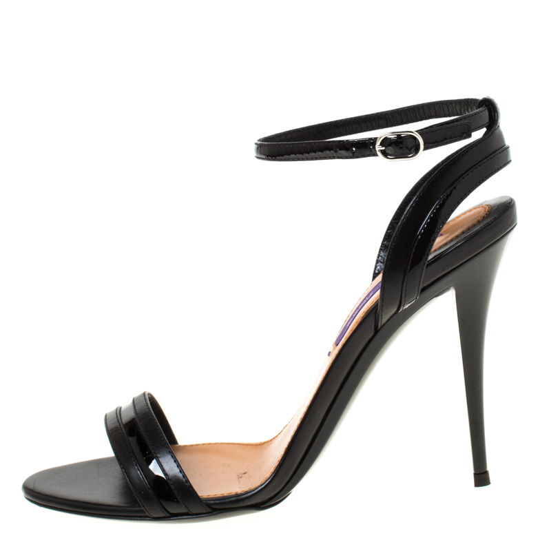 

Ralph Lauren Black Leather Open Toe Ankle Strap Sandals Size